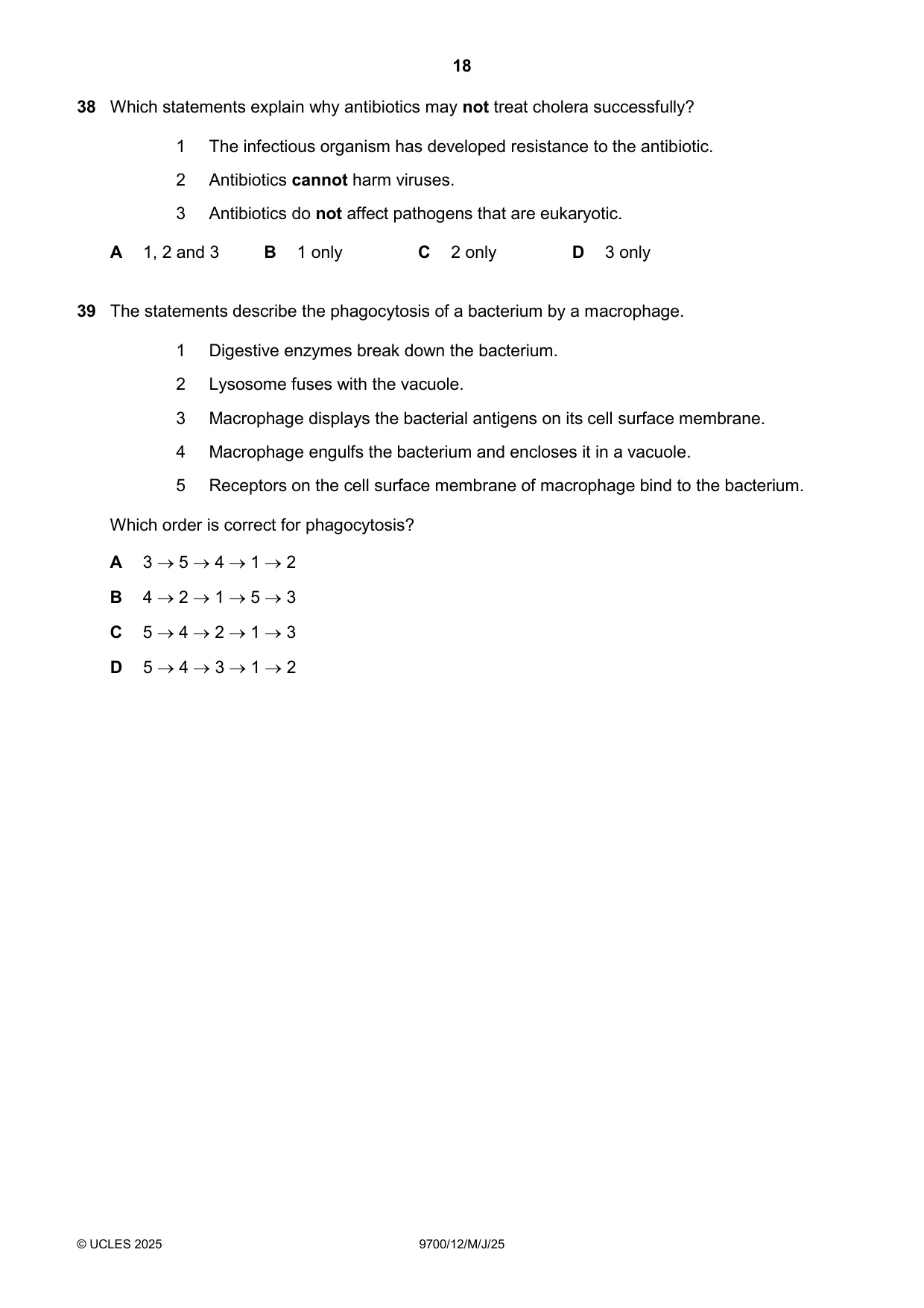 Cambridge A Level Biology 9700 2025 May/June Paper 1 · Variant 2 question paper, page 18 of 20
