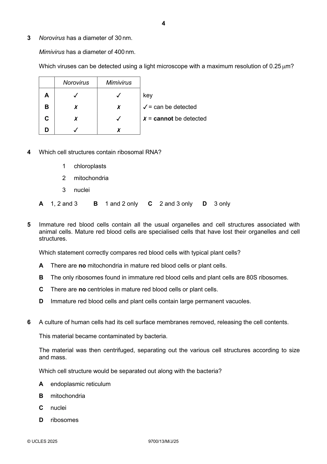 Cambridge A Level Biology 9700 2025 May/June Paper 1 · Variant 3 question paper, page 4 of 20