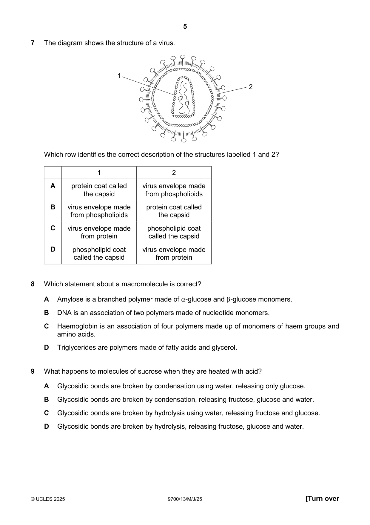 Cambridge A Level Biology 9700 2025 May/June Paper 1 · Variant 3 question paper, page 5 of 20