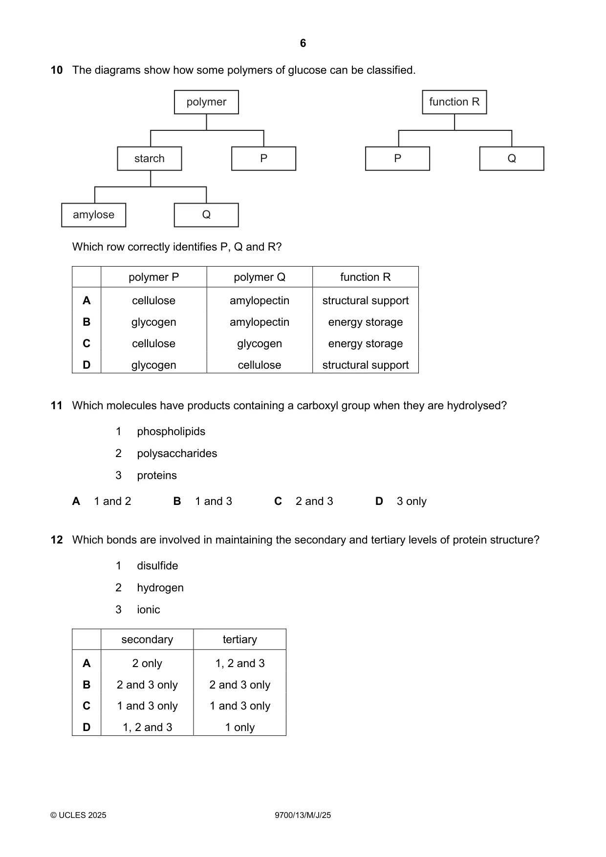 Cambridge A Level Biology 9700 2025 May/June Paper 1 · Variant 3 question paper, page 6 of 20