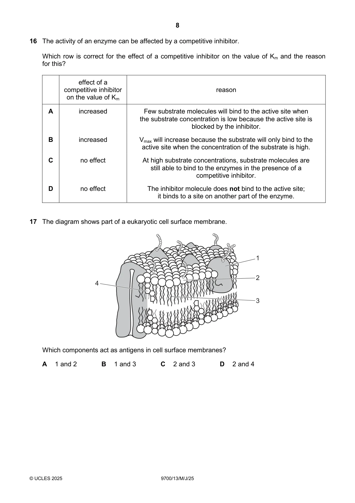 Cambridge A Level Biology 9700 2025 May/June Paper 1 · Variant 3 question paper, page 8 of 20