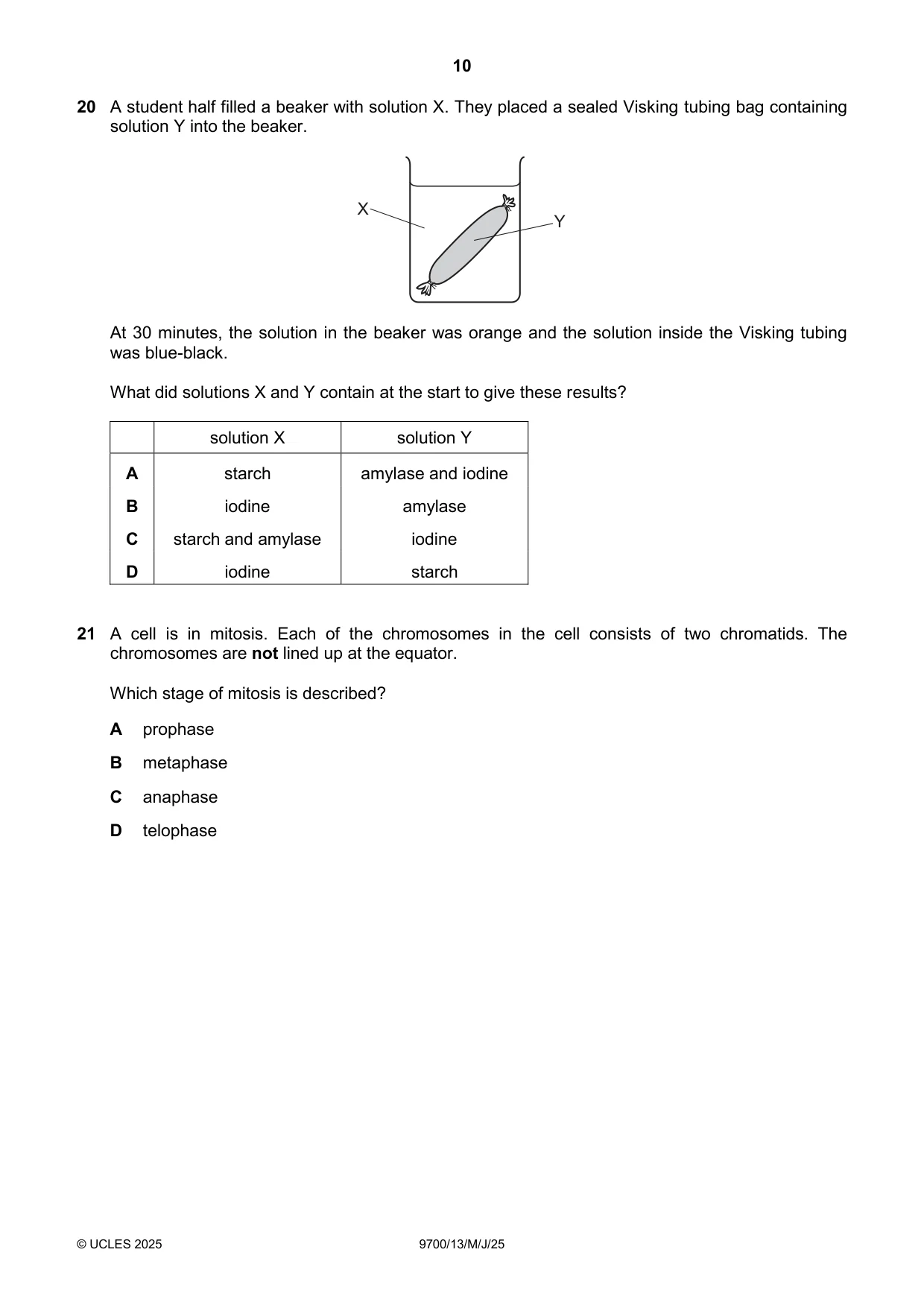 Cambridge A Level Biology 9700 2025 May/June Paper 1 · Variant 3 question paper, page 10 of 20