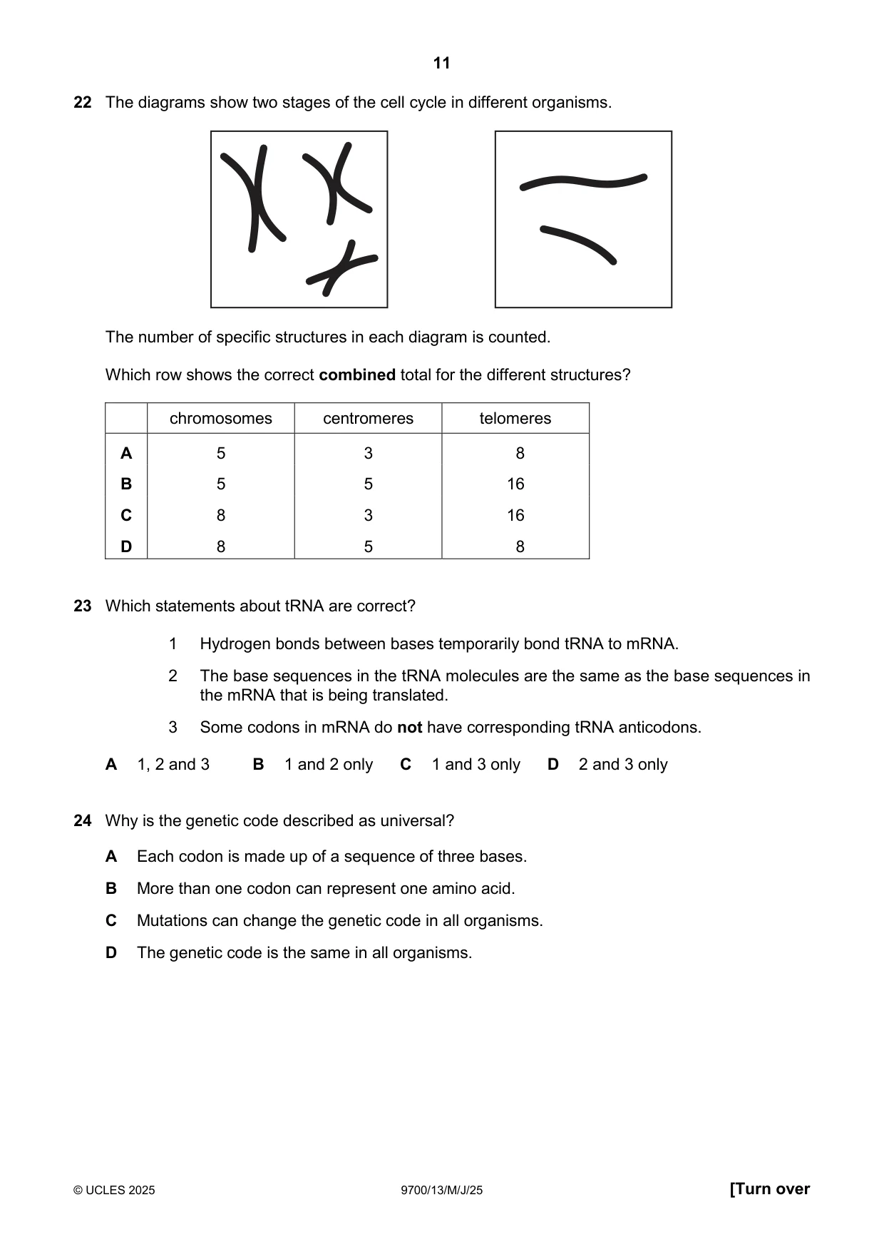 Cambridge A Level Biology 9700 2025 May/June Paper 1 · Variant 3 question paper, page 11 of 20