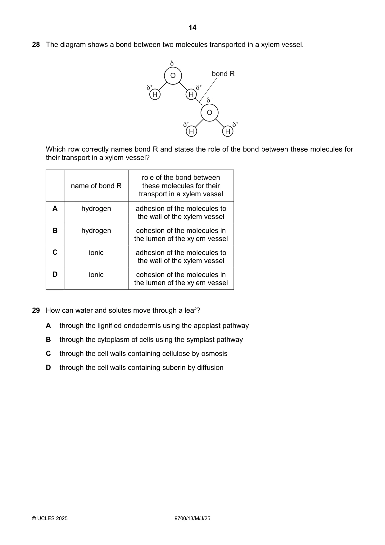 Cambridge A Level Biology 9700 2025 May/June Paper 1 · Variant 3 question paper, page 14 of 20
