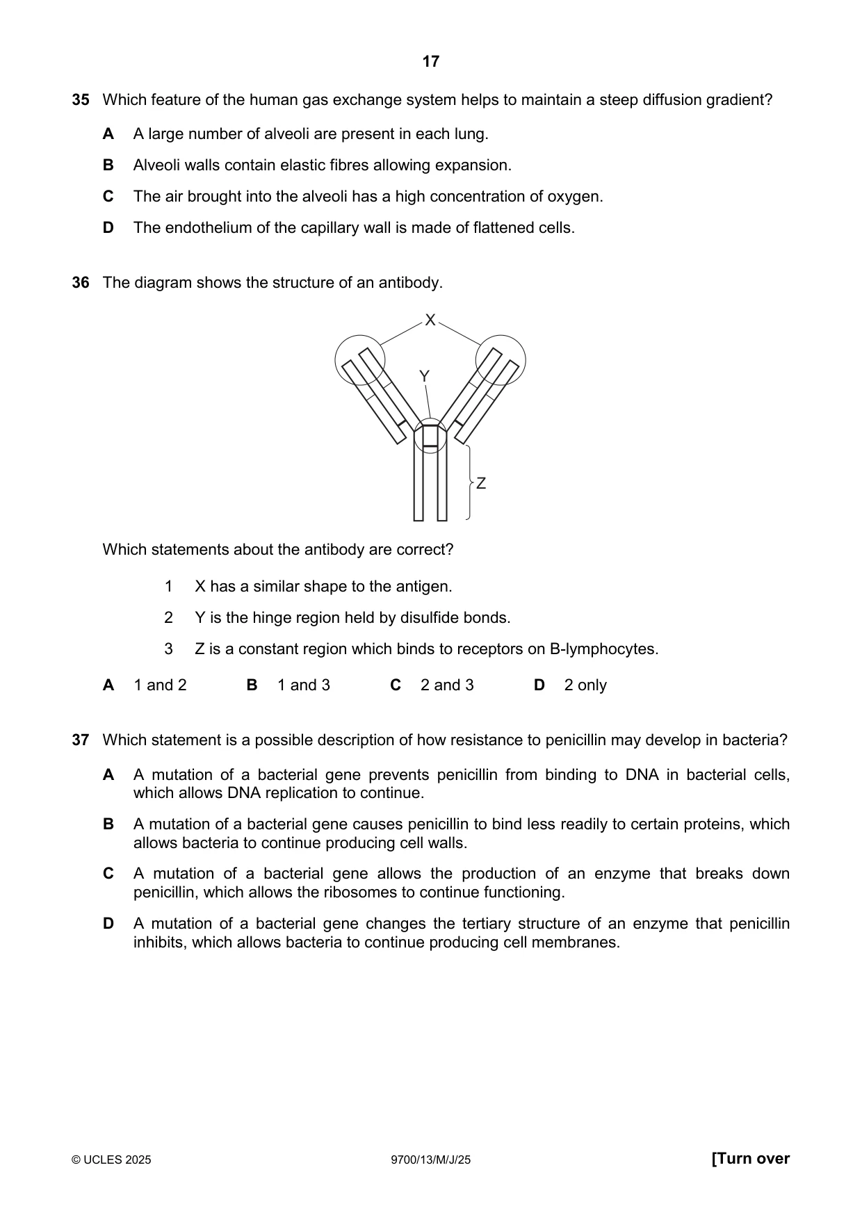 Cambridge A Level Biology 9700 2025 May/June Paper 1 · Variant 3 question paper, page 17 of 20