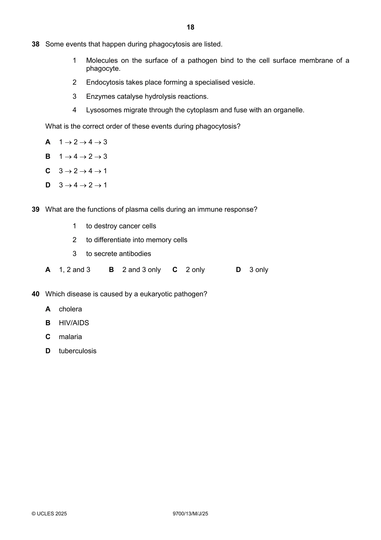 Cambridge A Level Biology 9700 2025 May/June Paper 1 · Variant 3 question paper, page 18 of 20