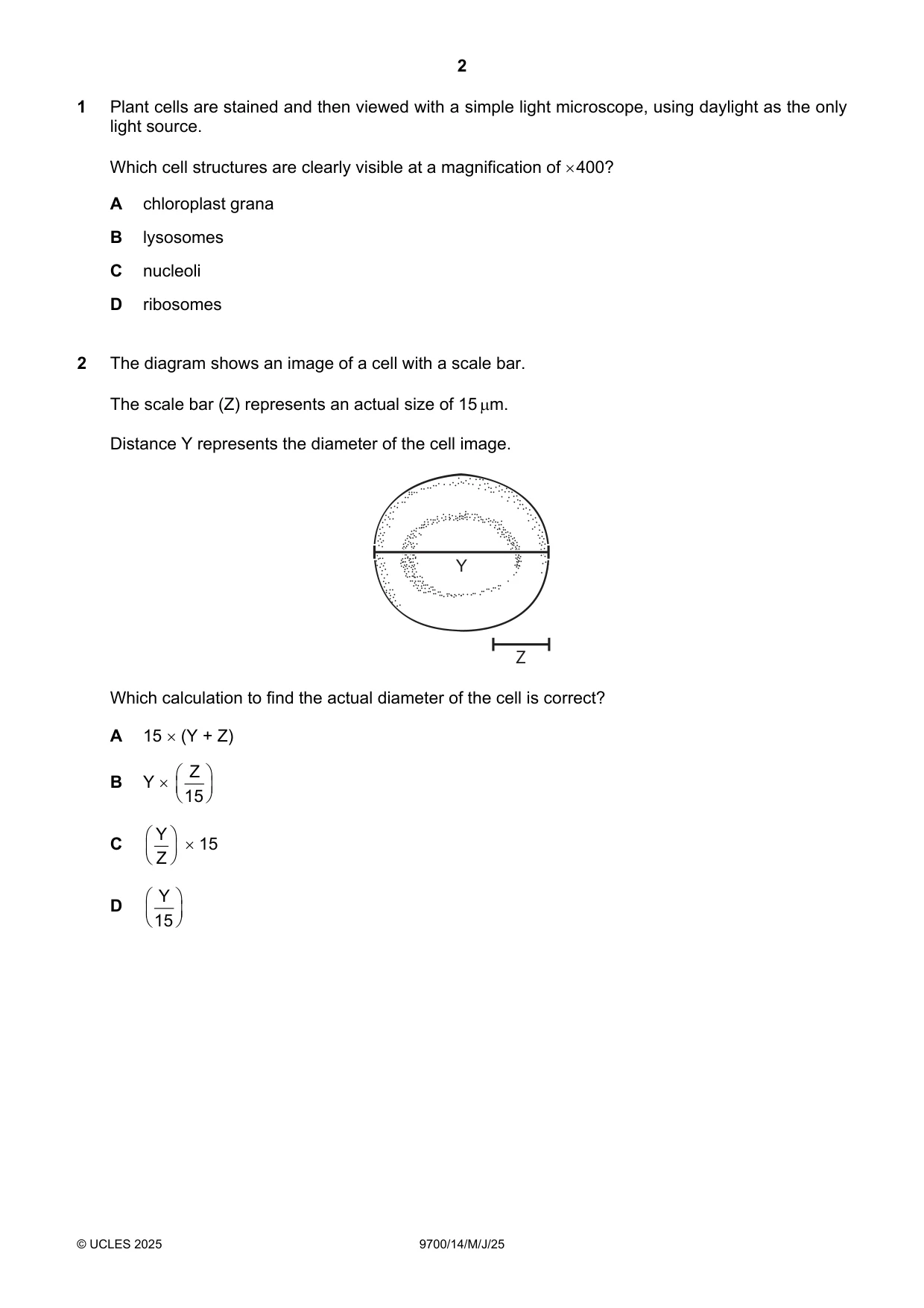 Cambridge A Level Biology 9700 2025 May/June Paper 1 · Variant 4 question paper, page 2 of 20