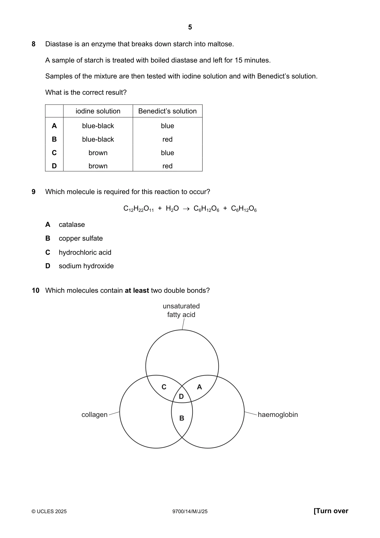Cambridge A Level Biology 9700 2025 May/June Paper 1 · Variant 4 question paper, page 5 of 20