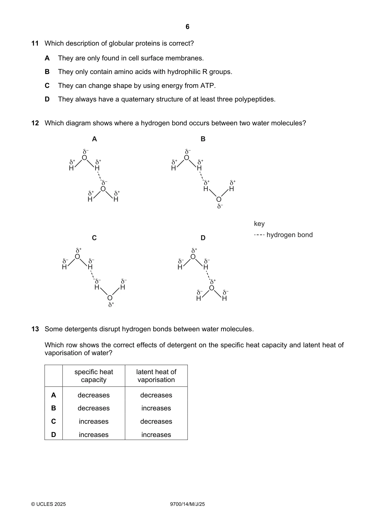 Cambridge A Level Biology 9700 2025 May/June Paper 1 · Variant 4 question paper, page 6 of 20