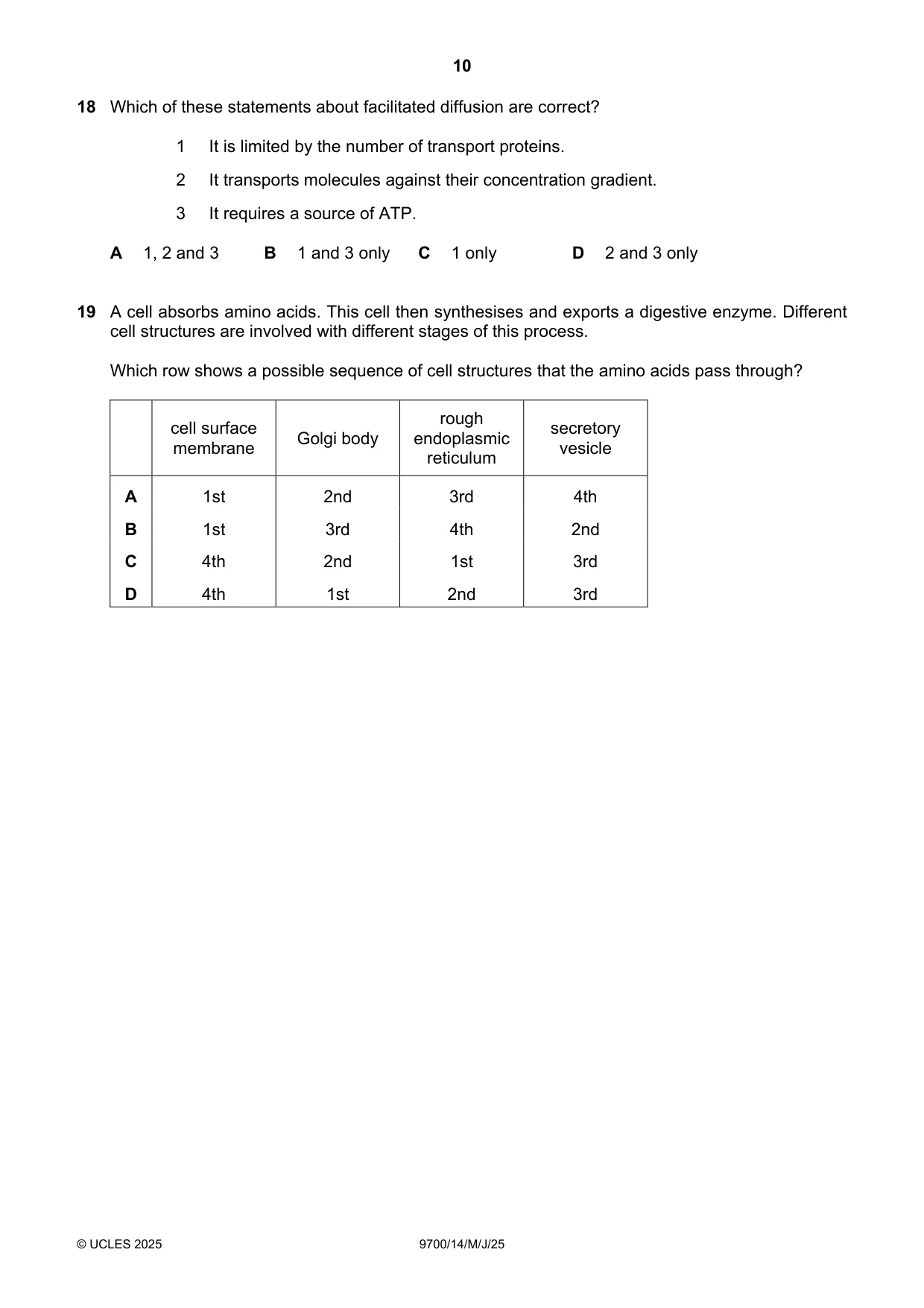 Cambridge A Level Biology 9700 2025 May/June Paper 1 · Variant 4 question paper, page 10 of 20