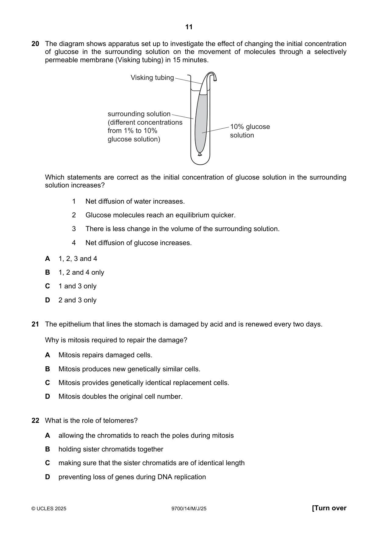 Cambridge A Level Biology 9700 2025 May/June Paper 1 · Variant 4 question paper, page 11 of 20