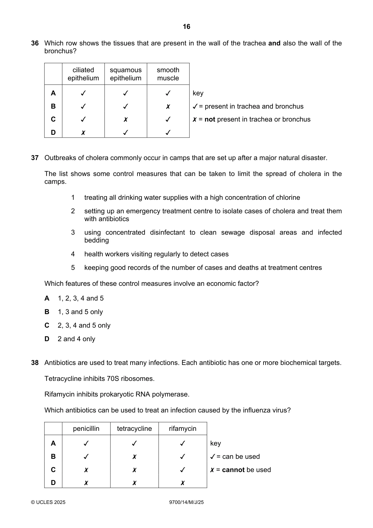 Cambridge A Level Biology 9700 2025 May/June Paper 1 · Variant 4 question paper, page 16 of 20