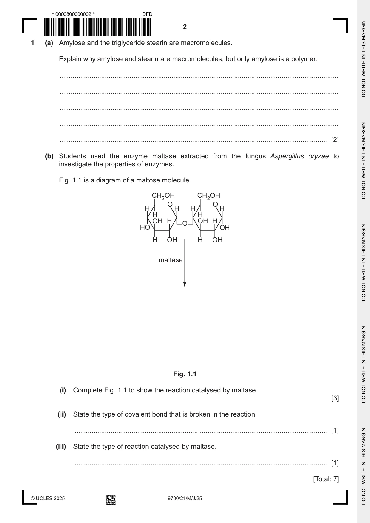 Cambridge A Level Biology 9700 2025 May/June Paper 2 · Variant 1 question paper, page 2 of 20