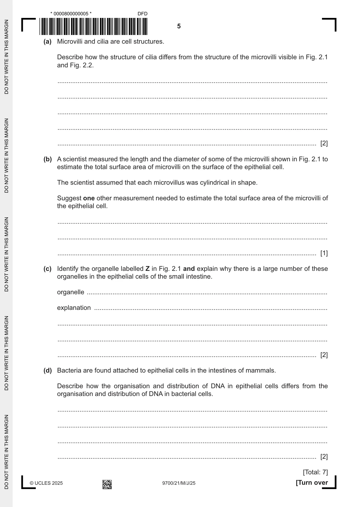 Cambridge A Level Biology 9700 2025 May/June Paper 2 · Variant 1 question paper, page 5 of 20