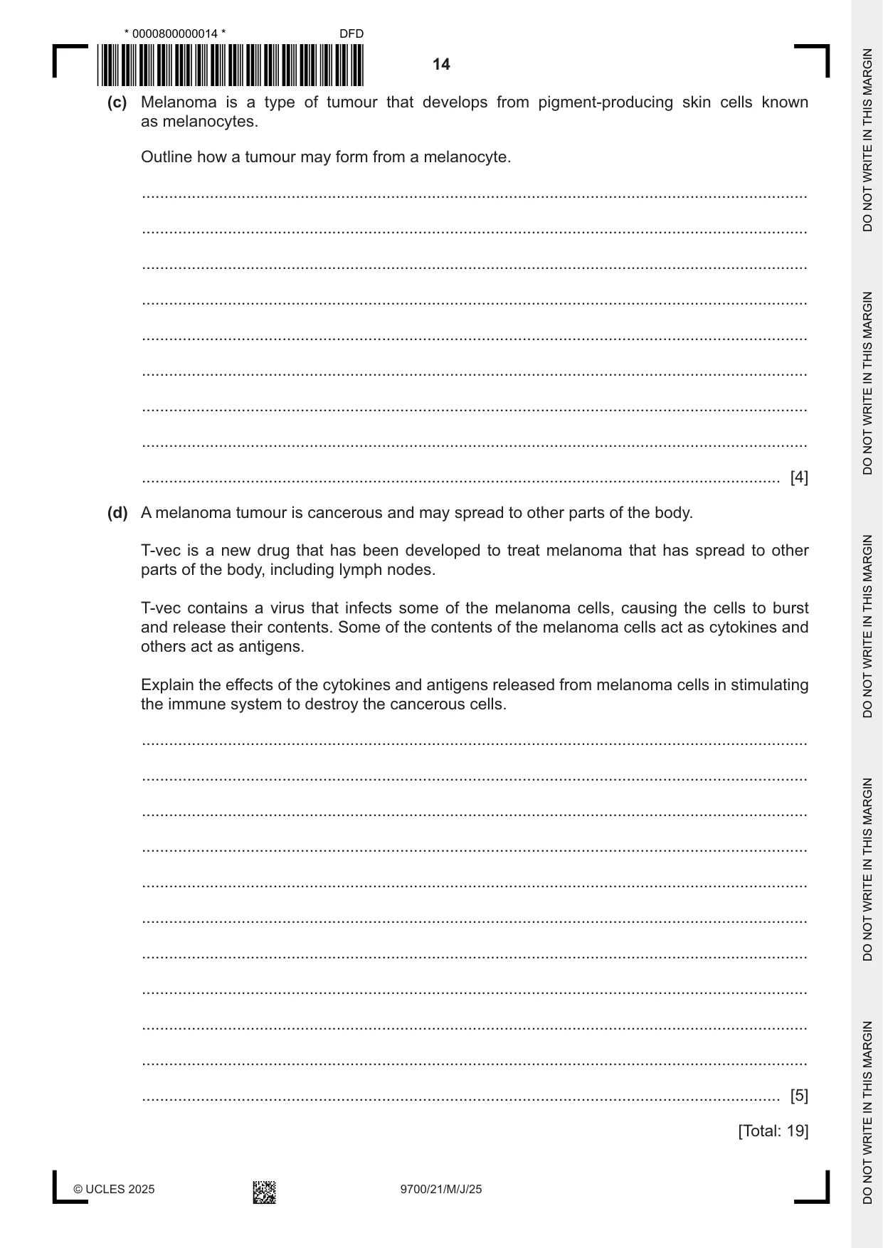 Cambridge A Level Biology 9700 2025 May/June Paper 2 · Variant 1 question paper, page 14 of 20