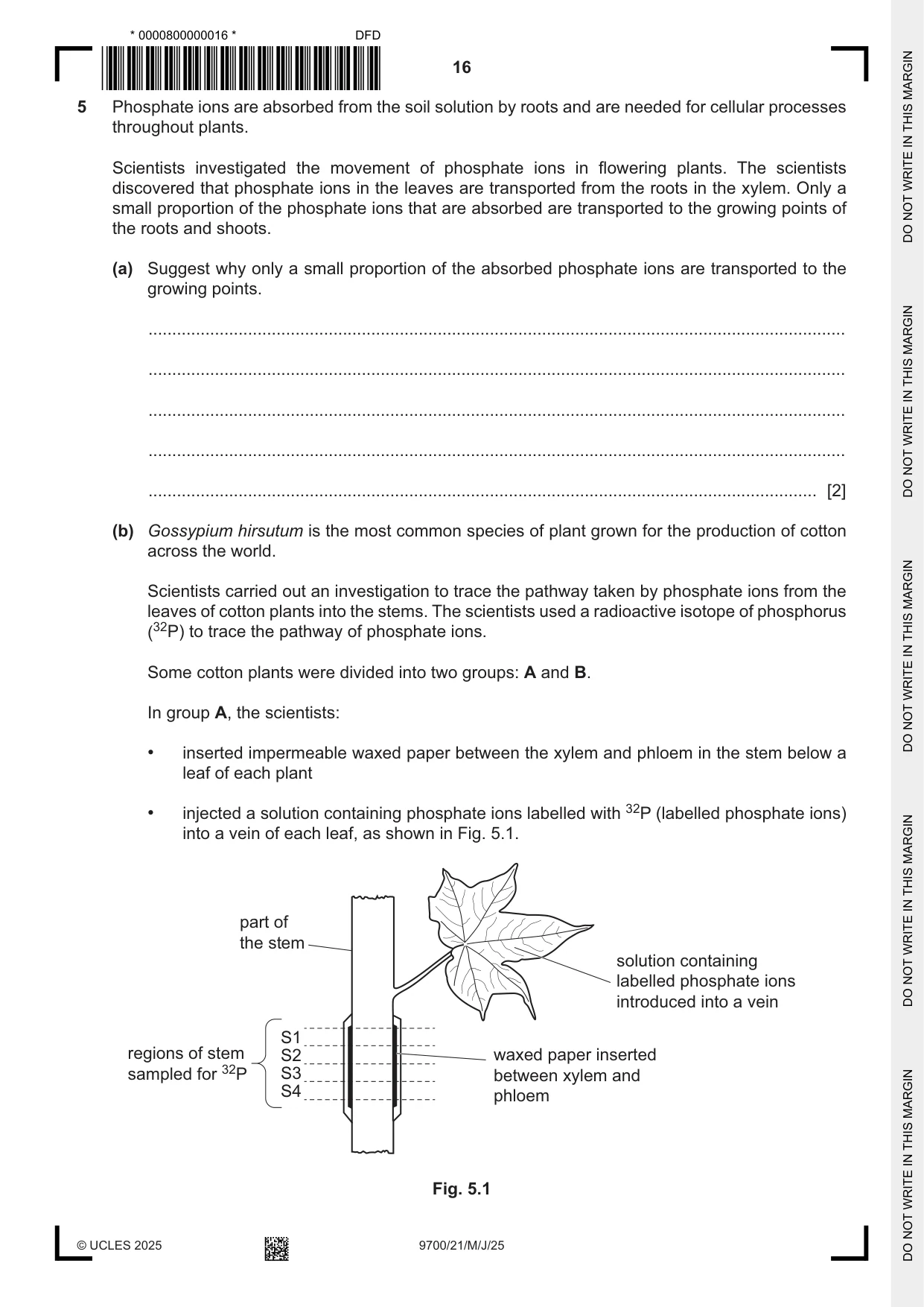 Cambridge A Level Biology 9700 2025 May/June Paper 2 · Variant 1 question paper, page 16 of 20
