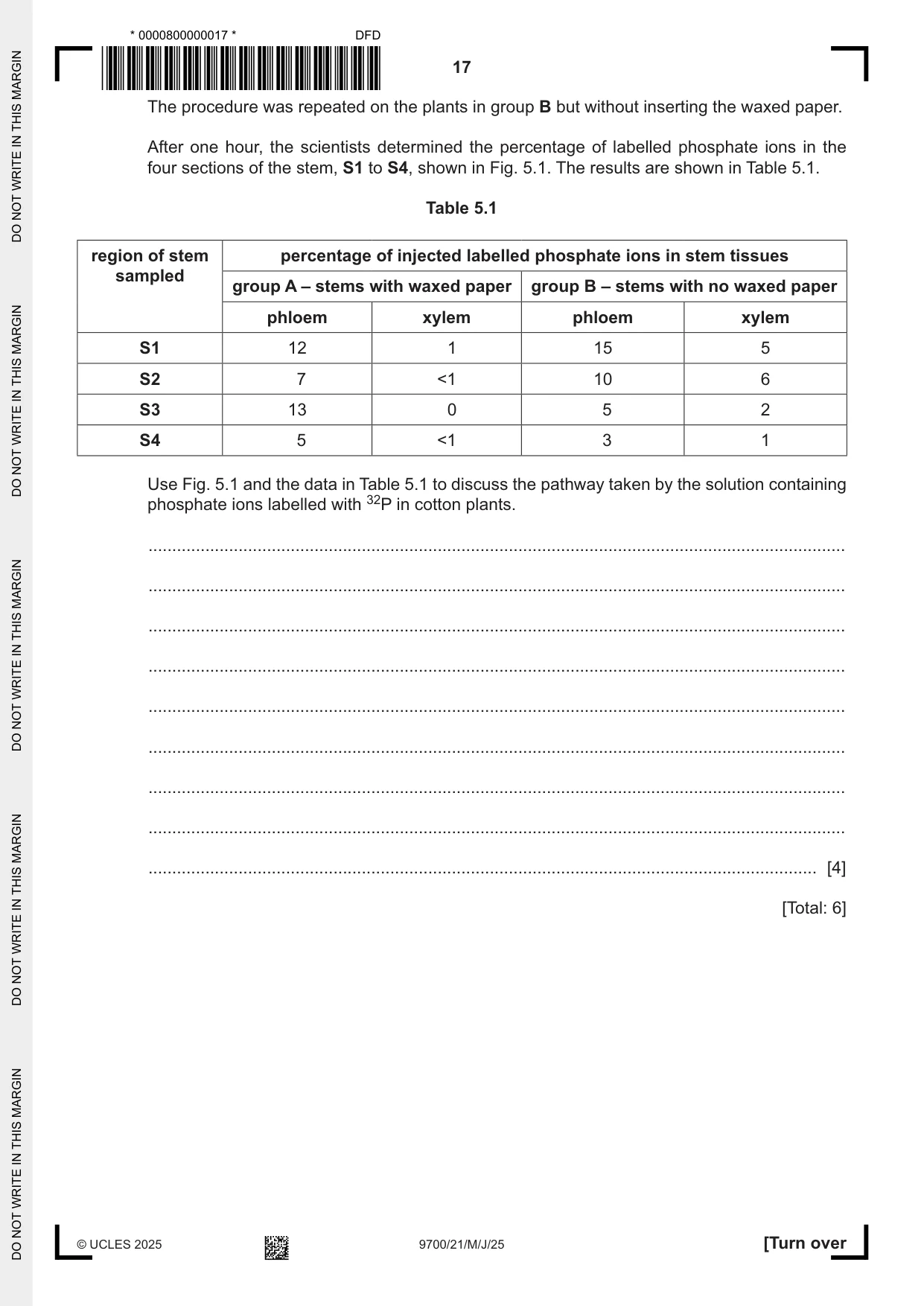 Cambridge A Level Biology 9700 2025 May/June Paper 2 · Variant 1 question paper, page 17 of 20