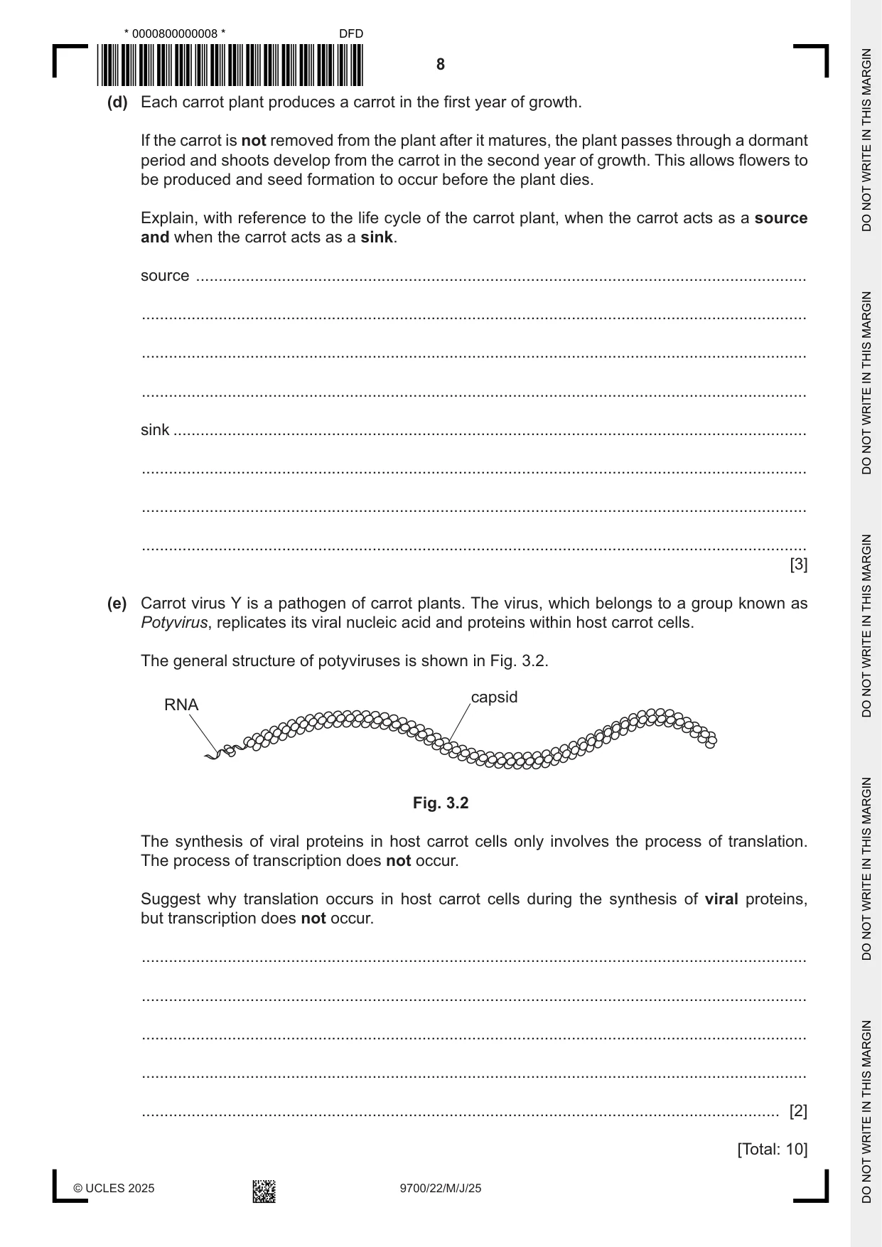 Cambridge A Level Biology 9700 2025 May/June Paper 2 · Variant 2 question paper, page 8 of 16