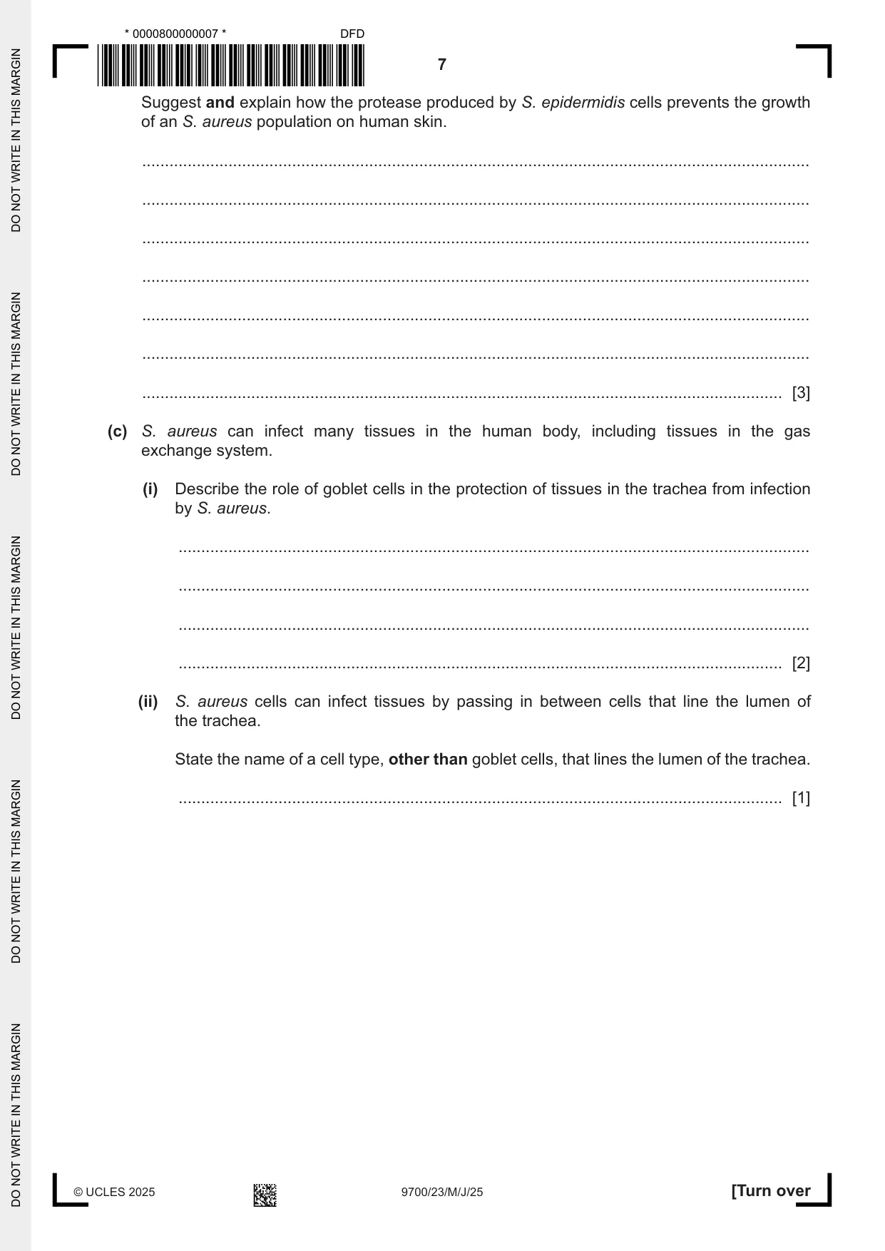 Cambridge A Level Biology 9700 2025 May/June Paper 2 · Variant 3 question paper, page 7 of 16