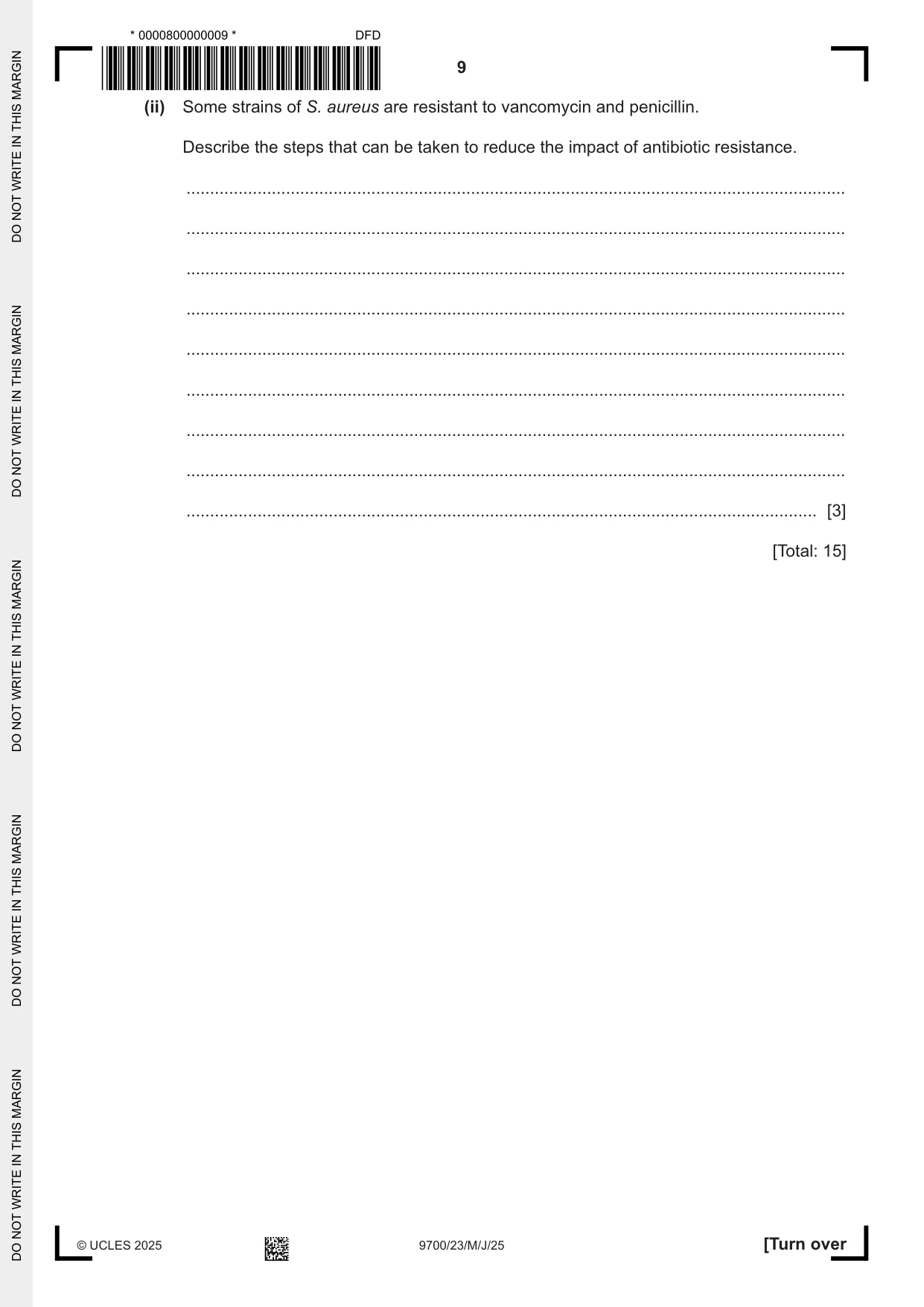 Cambridge A Level Biology 9700 2025 May/June Paper 2 · Variant 3 question paper, page 9 of 16