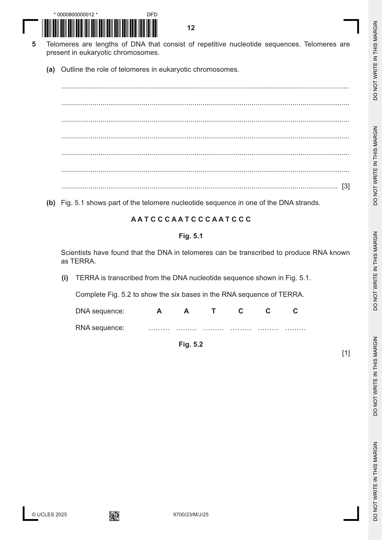 Cambridge A Level Biology 9700 2025 May/June Paper 2 · Variant 3 question paper, page 12 of 16