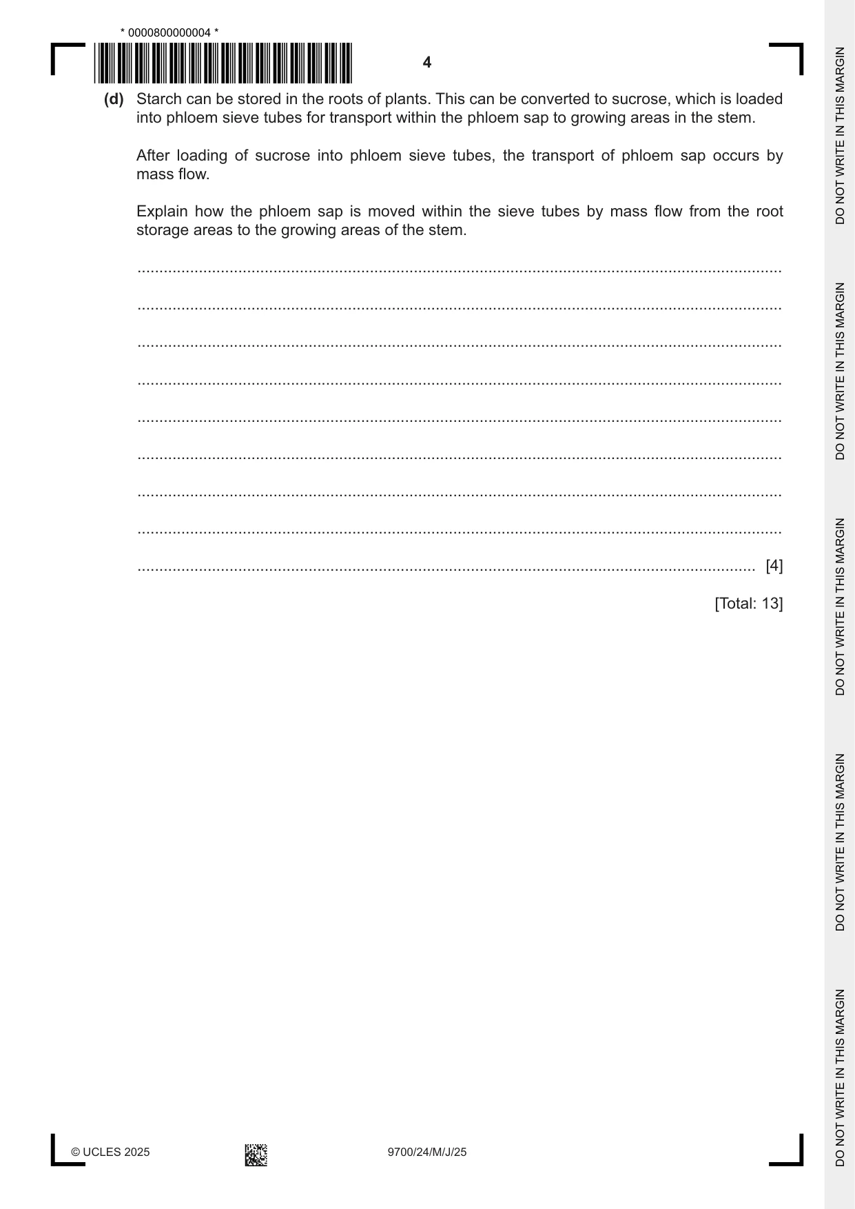 Cambridge A Level Biology 9700 2025 May/June Paper 2 · Variant 4 question paper, page 4 of 16