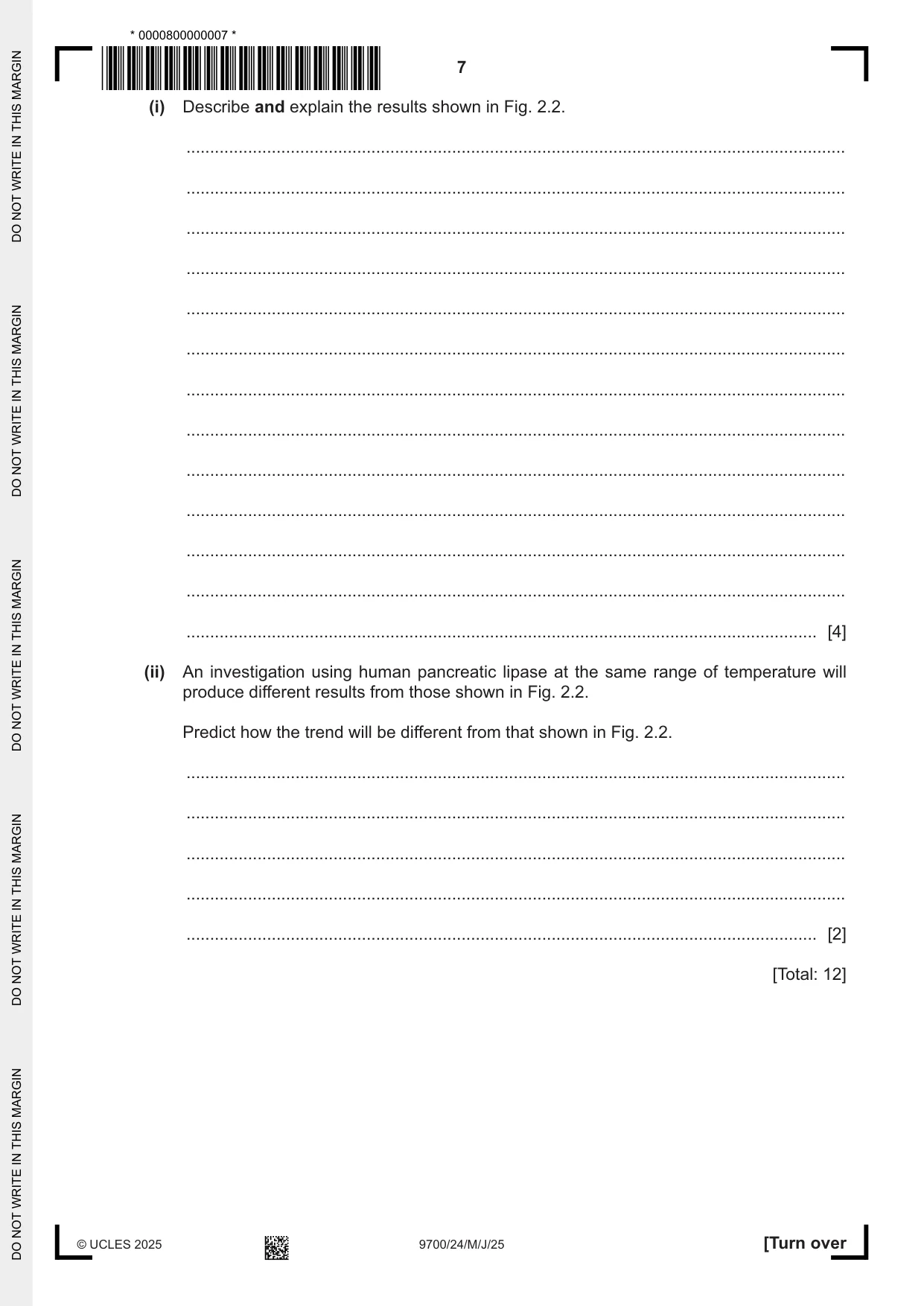 Cambridge A Level Biology 9700 2025 May/June Paper 2 · Variant 4 question paper, page 7 of 16