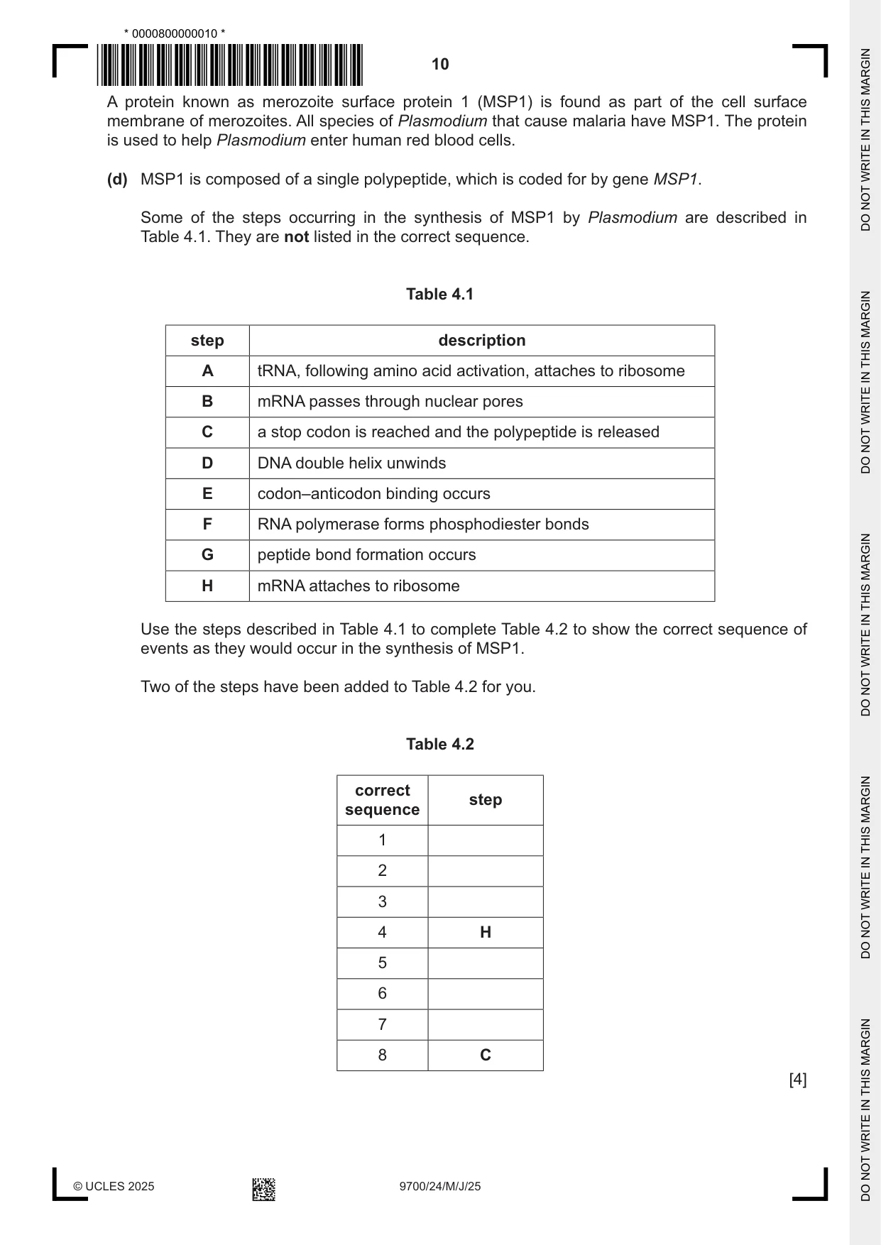 Cambridge A Level Biology 9700 2025 May/June Paper 2 · Variant 4 question paper, page 10 of 16
