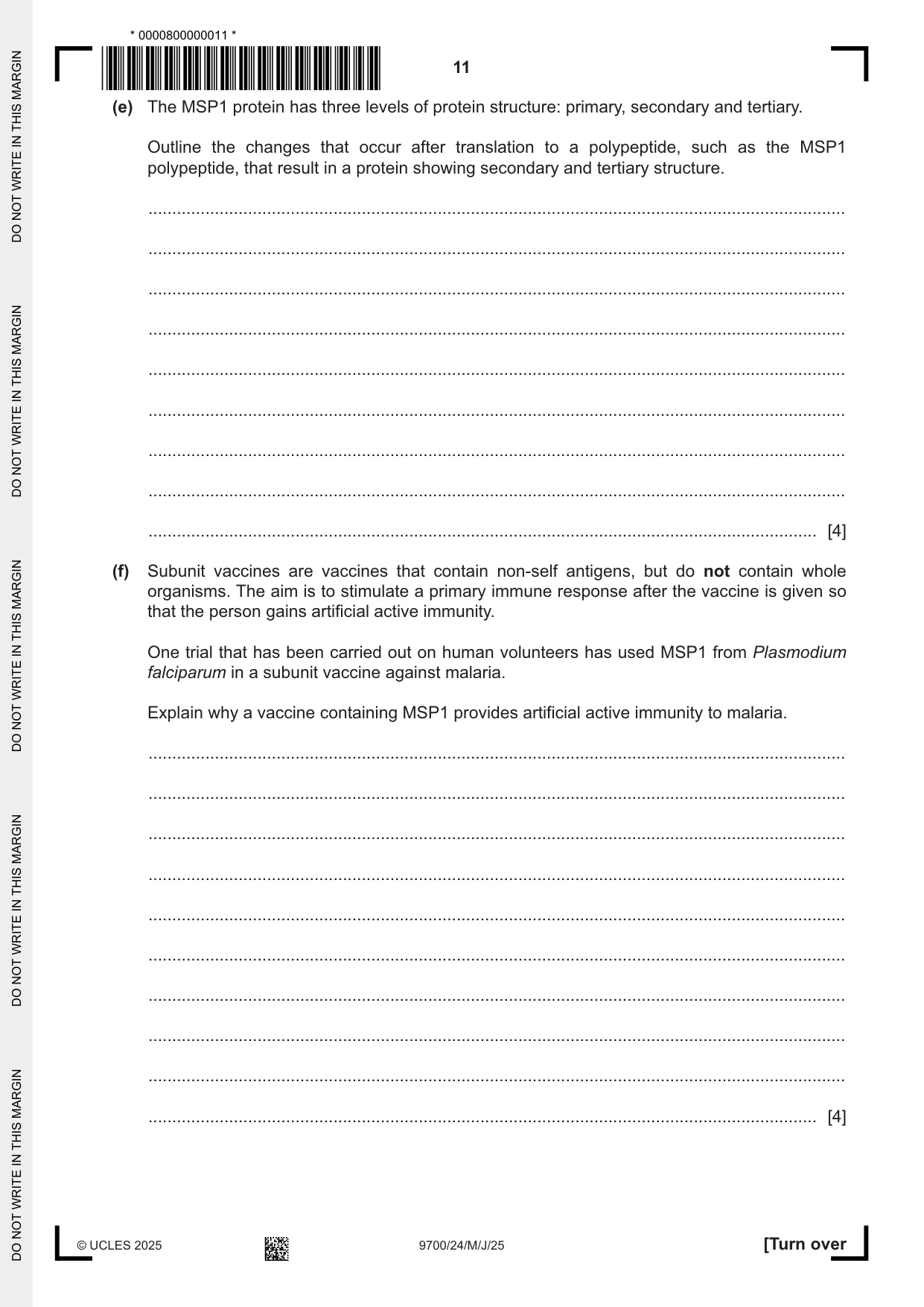 Cambridge A Level Biology 9700 2025 May/June Paper 2 · Variant 4 question paper, page 11 of 16