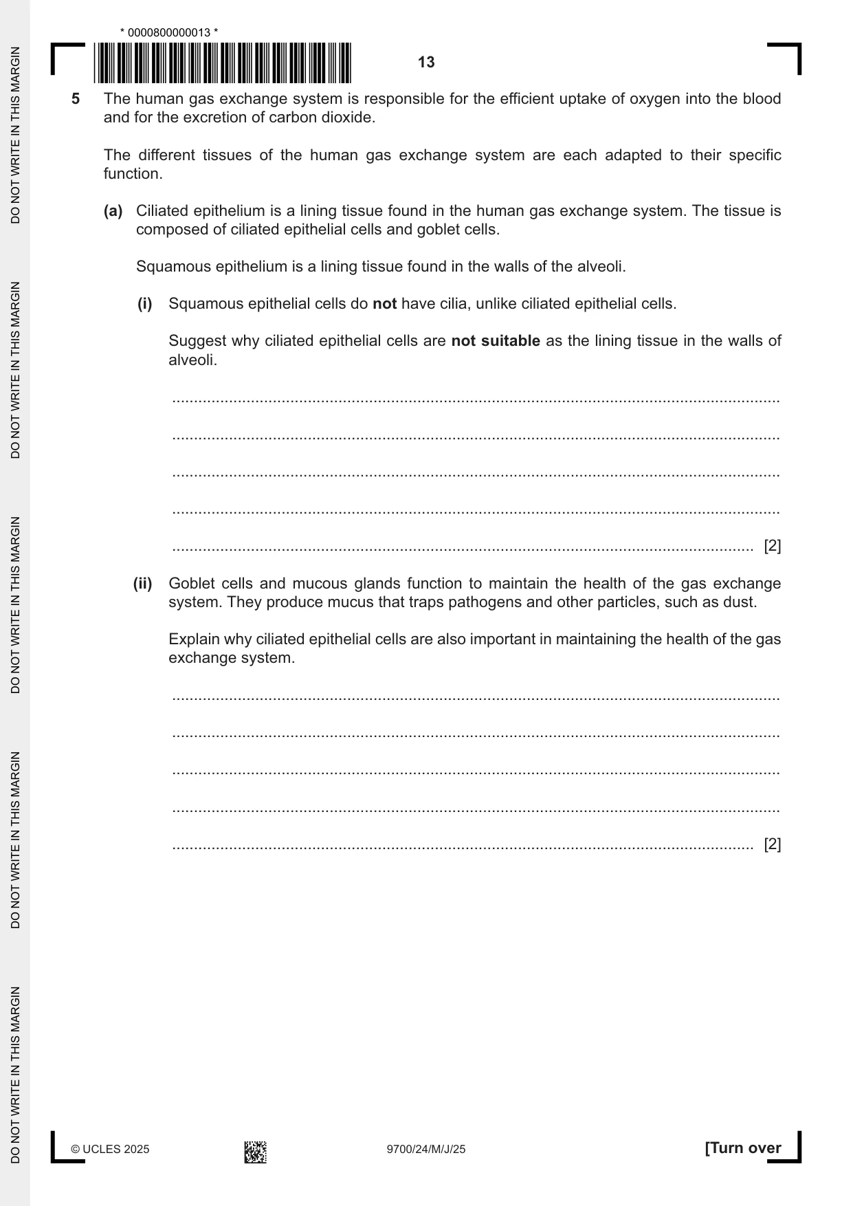 Cambridge A Level Biology 9700 2025 May/June Paper 2 · Variant 4 question paper, page 13 of 16