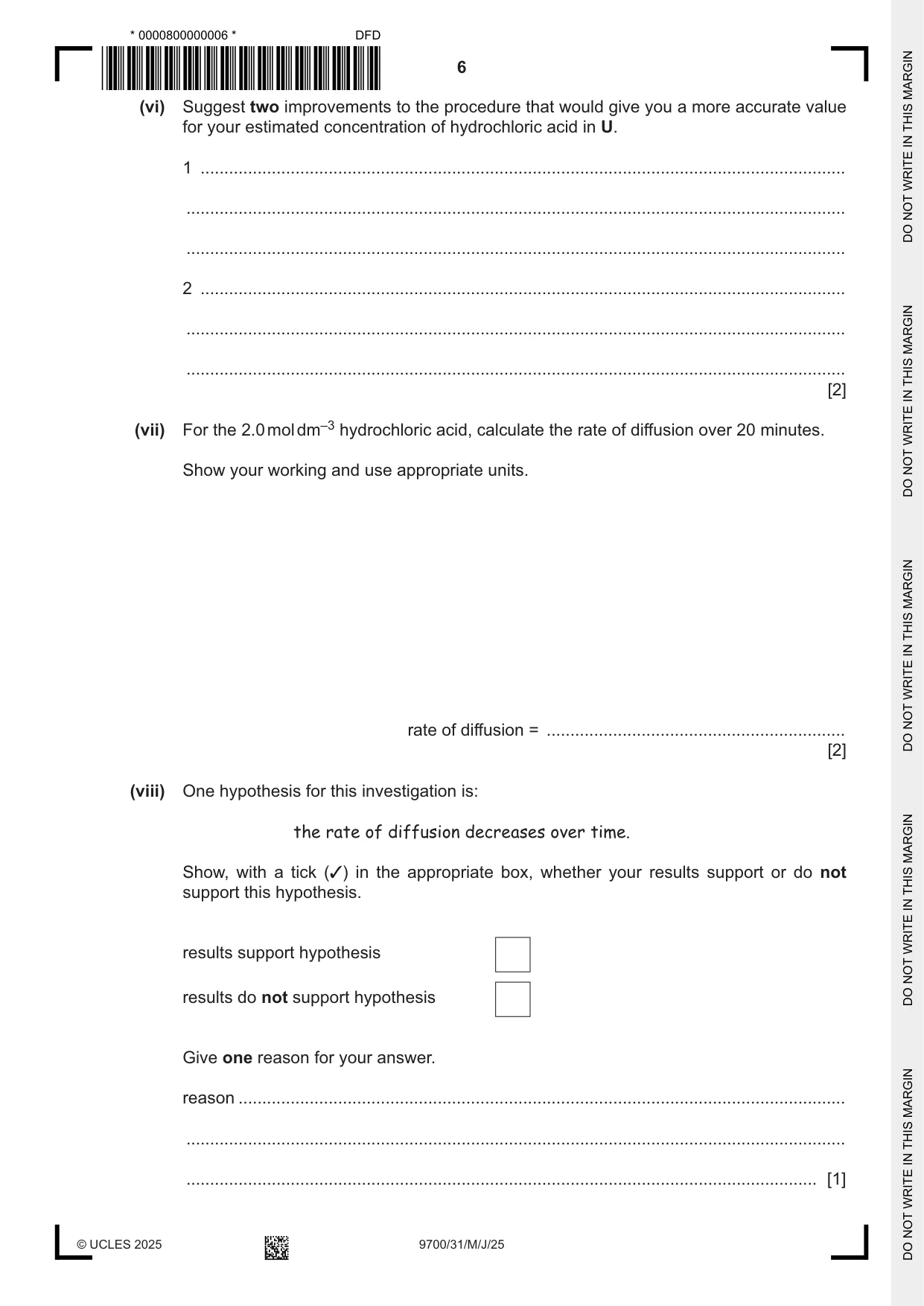 Cambridge A Level Biology 9700 2025 May/June Paper 3 · Variant 1 question paper, page 6 of 16