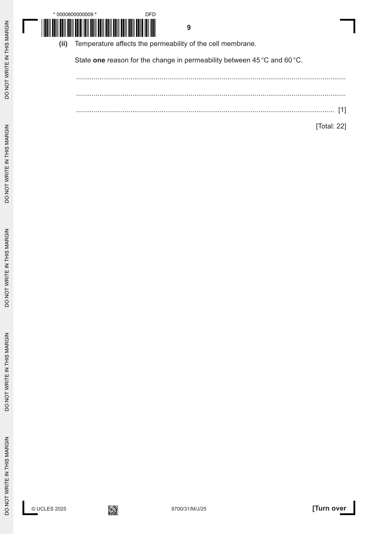 Cambridge A Level Biology 9700 2025 May/June Paper 3 · Variant 1 question paper, page 9 of 16