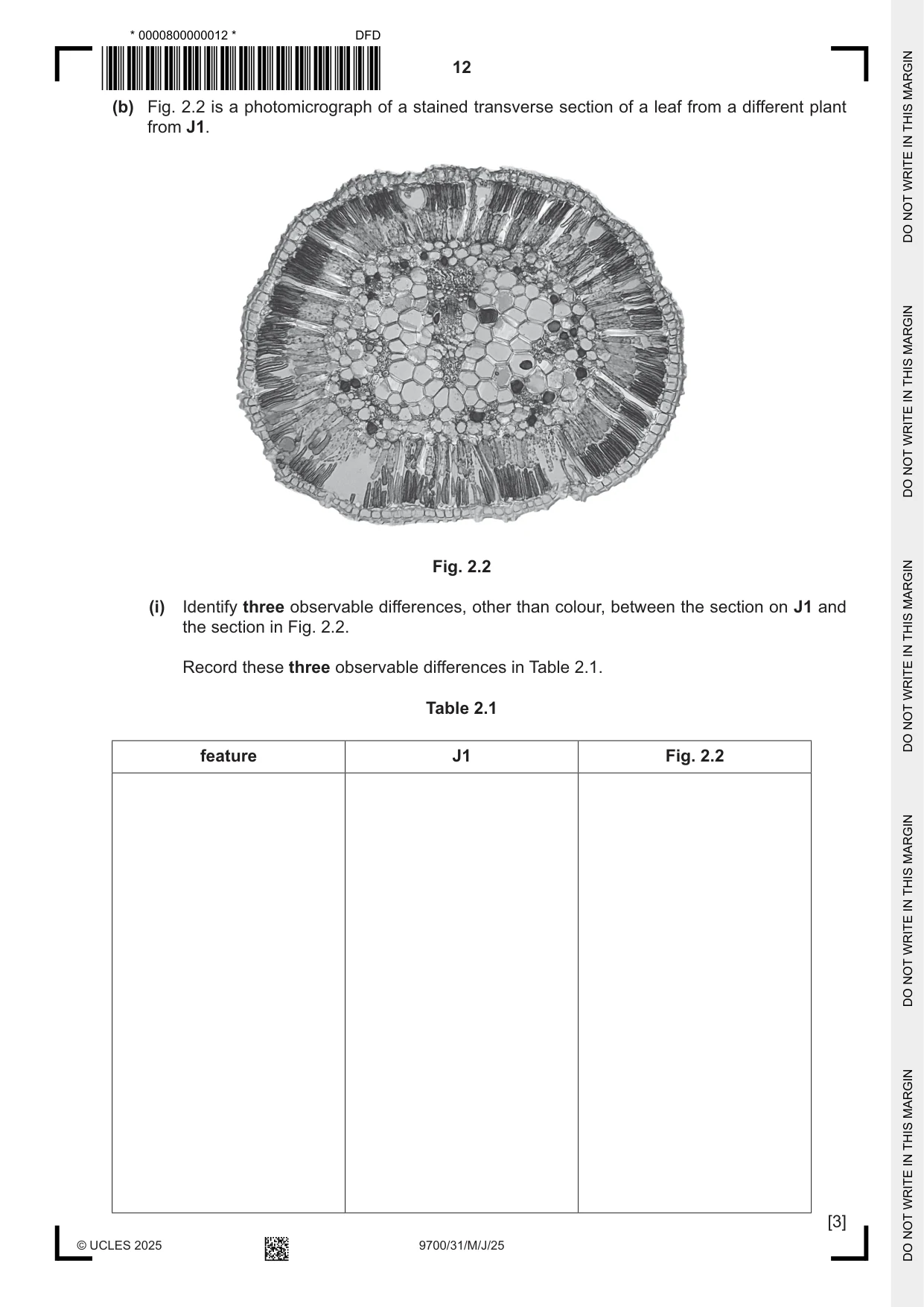 Cambridge A Level Biology 9700 2025 May/June Paper 3 · Variant 1 question paper, page 12 of 16