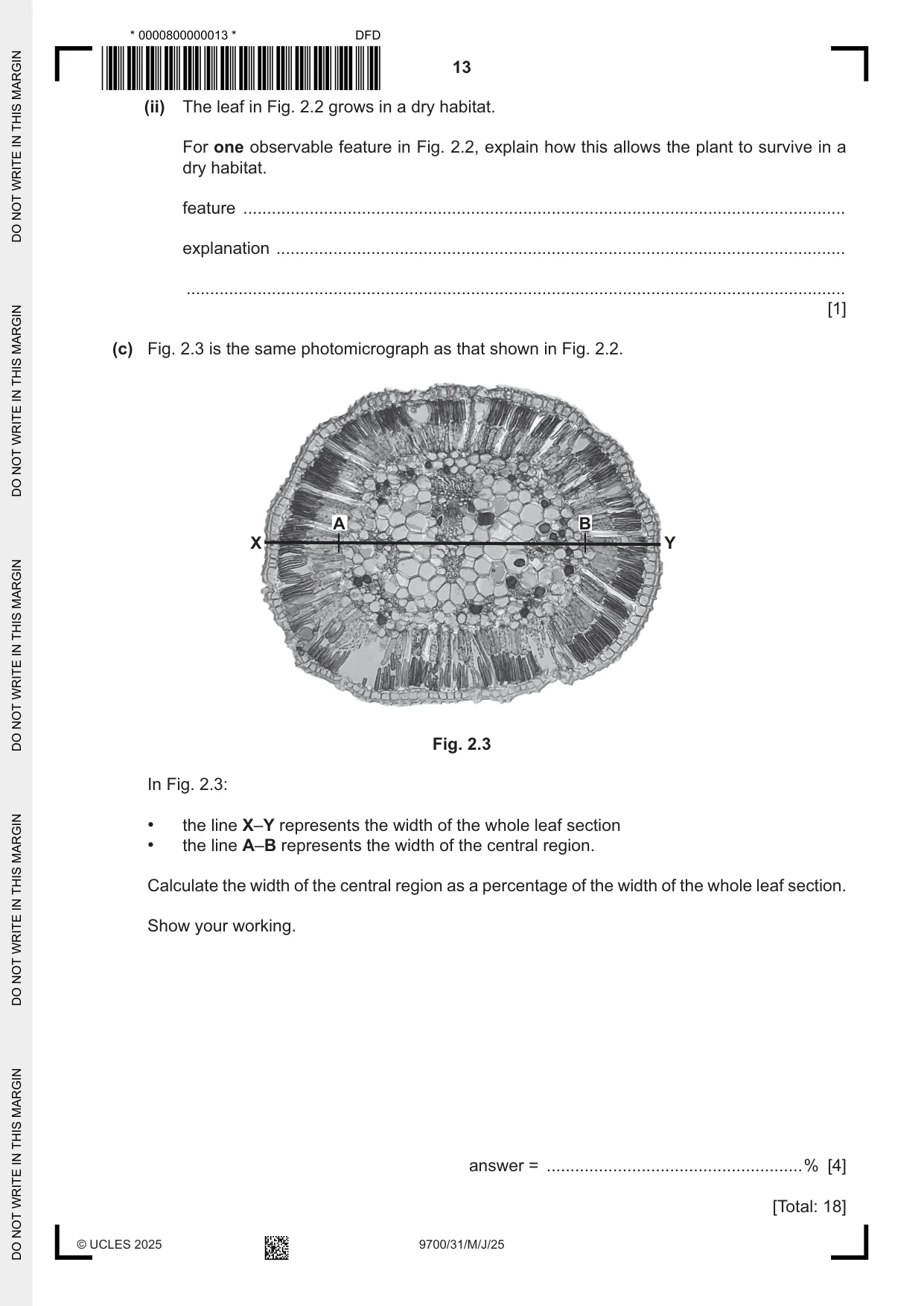 Cambridge A Level Biology 9700 2025 May/June Paper 3 · Variant 1 question paper, page 13 of 16
