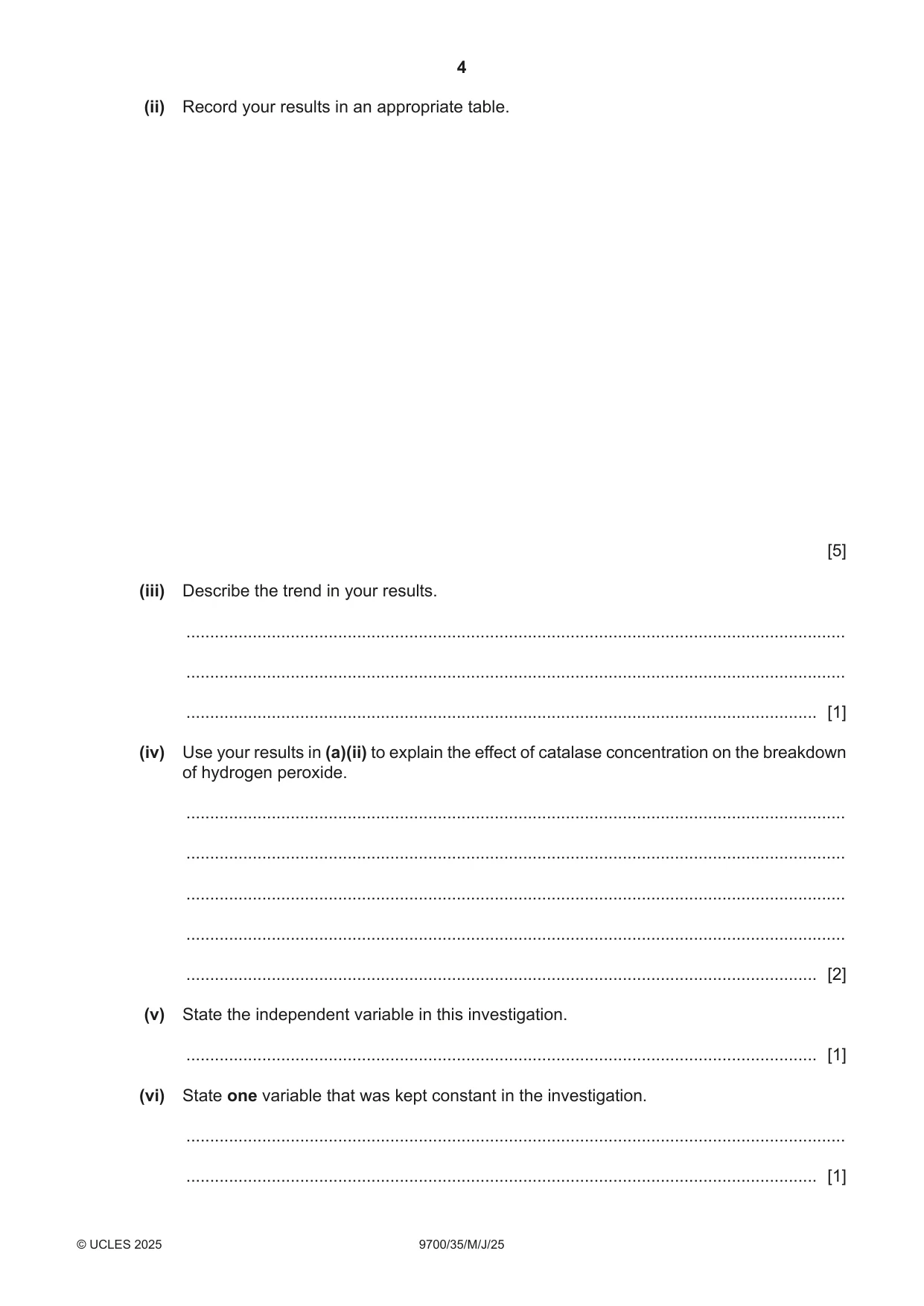 Cambridge A Level Biology 9700 2025 May/June Paper 3 · Variant 5 question paper, page 4 of 12
