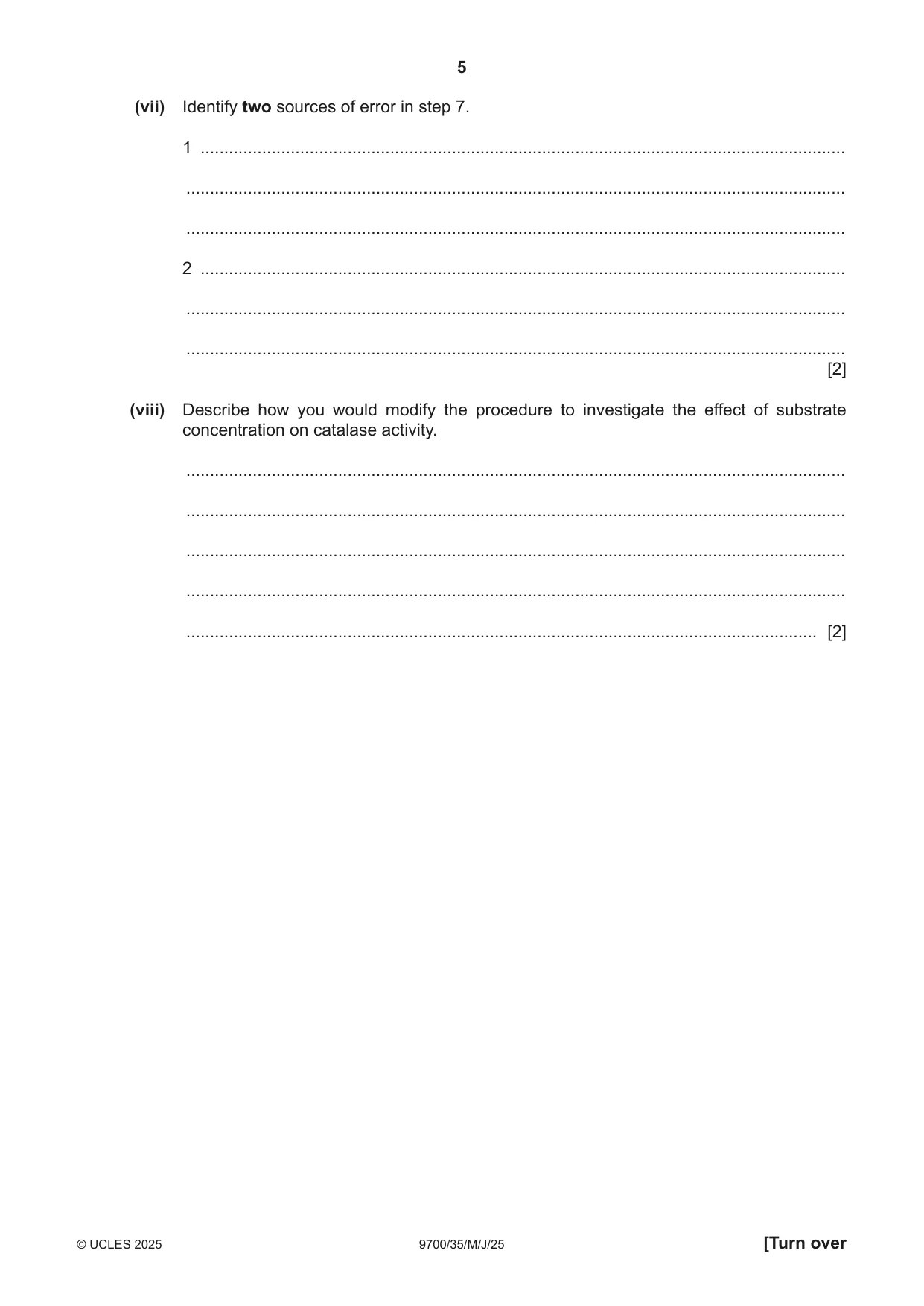Cambridge A Level Biology 9700 2025 May/June Paper 3 · Variant 5 question paper, page 5 of 12