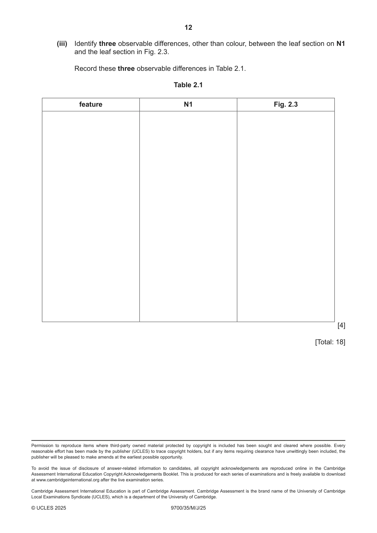 Cambridge A Level Biology 9700 2025 May/June Paper 3 · Variant 5 question paper, page 12 of 12