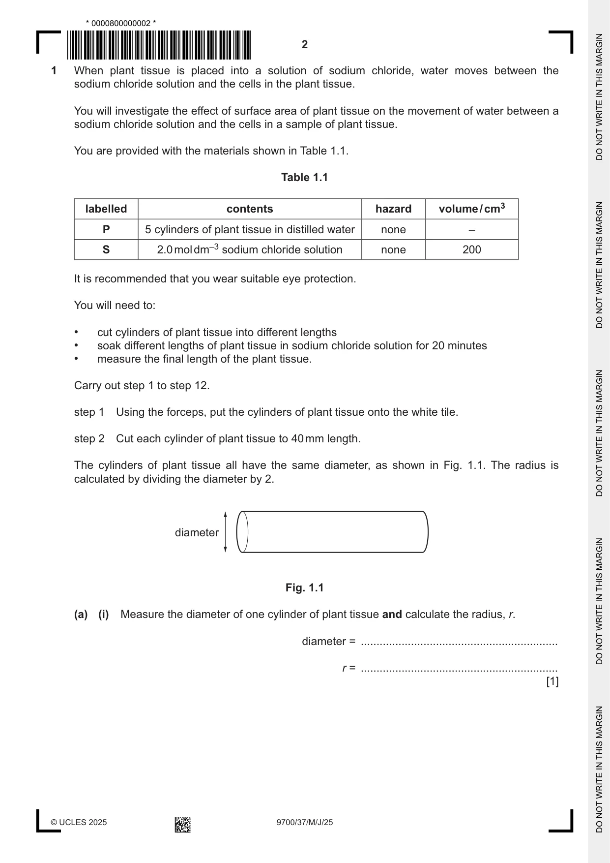 Cambridge A Level Biology 9700 2025 May/June Paper 3 · Variant 7 question paper, page 2 of 16