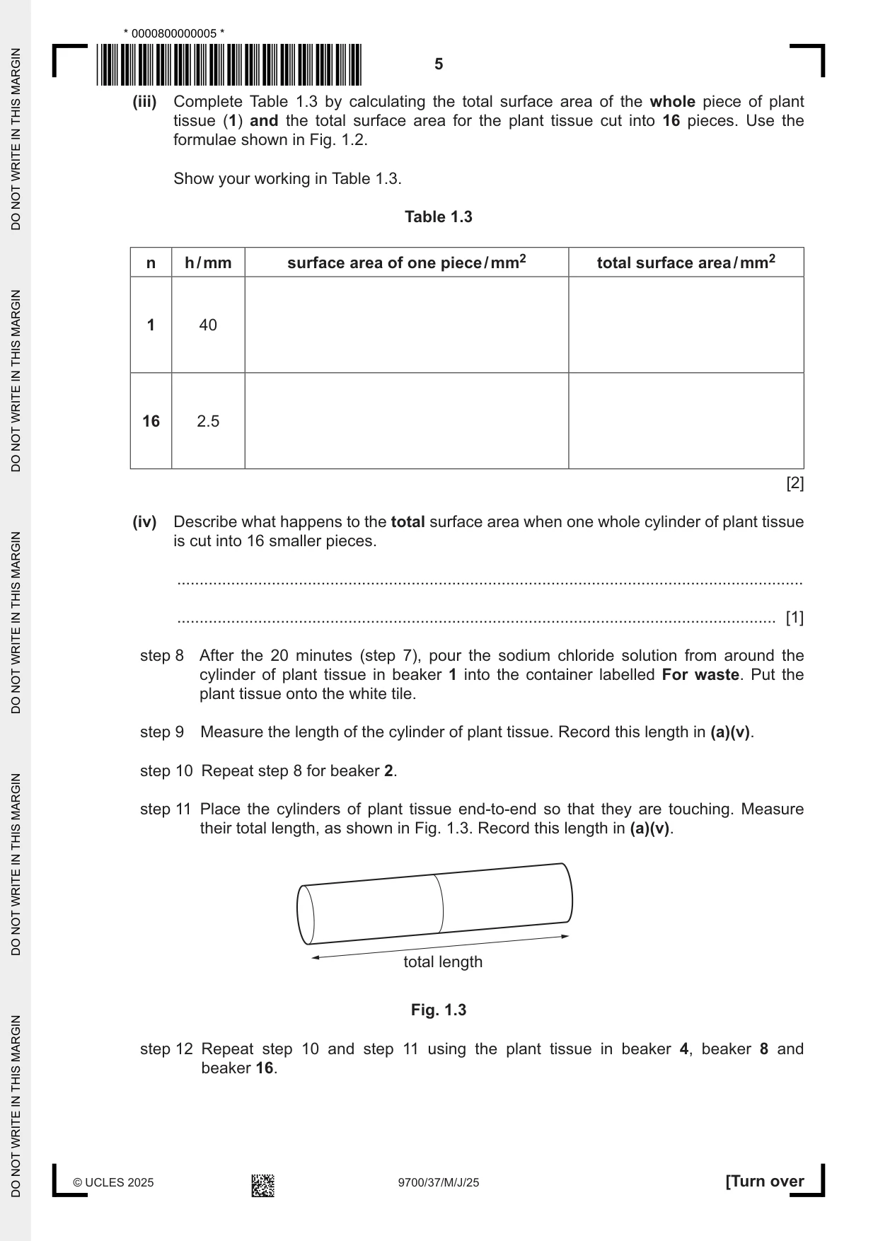 Cambridge A Level Biology 9700 2025 May/June Paper 3 · Variant 7 question paper, page 5 of 16