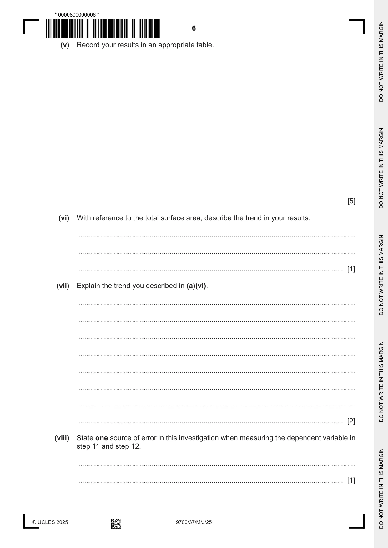 Cambridge A Level Biology 9700 2025 May/June Paper 3 · Variant 7 question paper, page 6 of 16