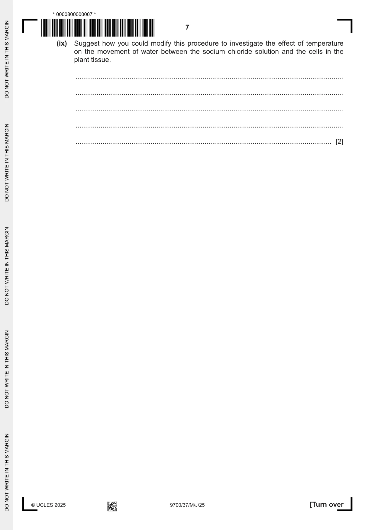 Cambridge A Level Biology 9700 2025 May/June Paper 3 · Variant 7 question paper, page 7 of 16