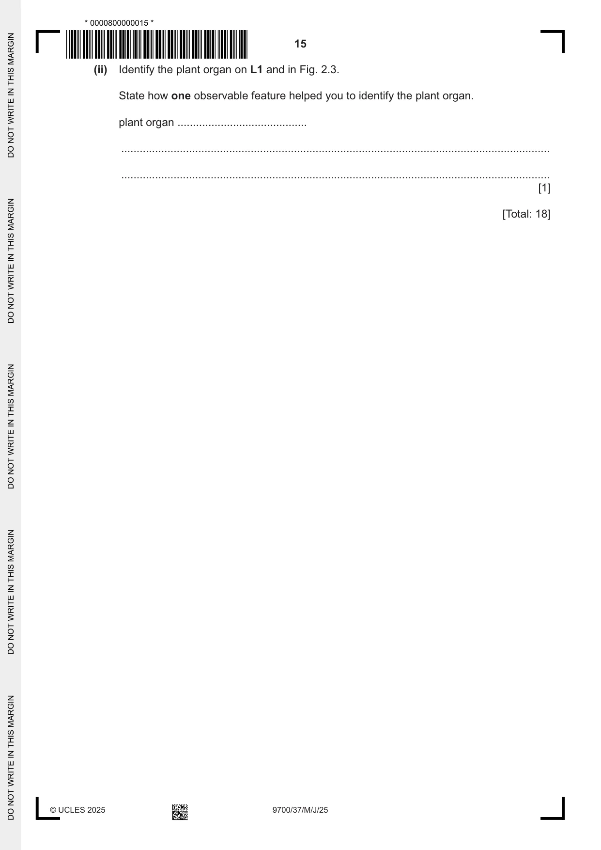 Cambridge A Level Biology 9700 2025 May/June Paper 3 · Variant 7 question paper, page 15 of 16