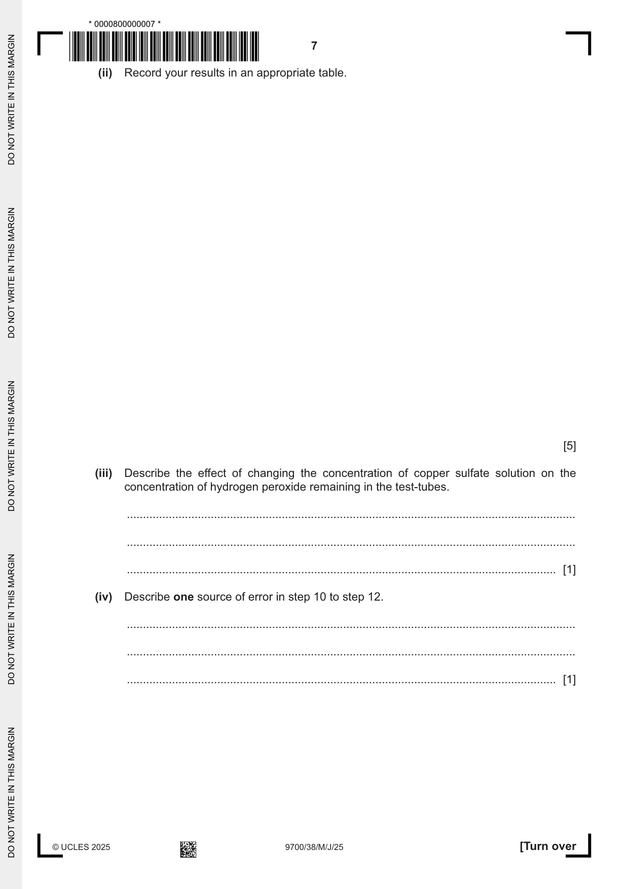 Cambridge A Level Biology 9700 2025 May/June Paper 3 · Variant 8 question paper, page 7 of 16