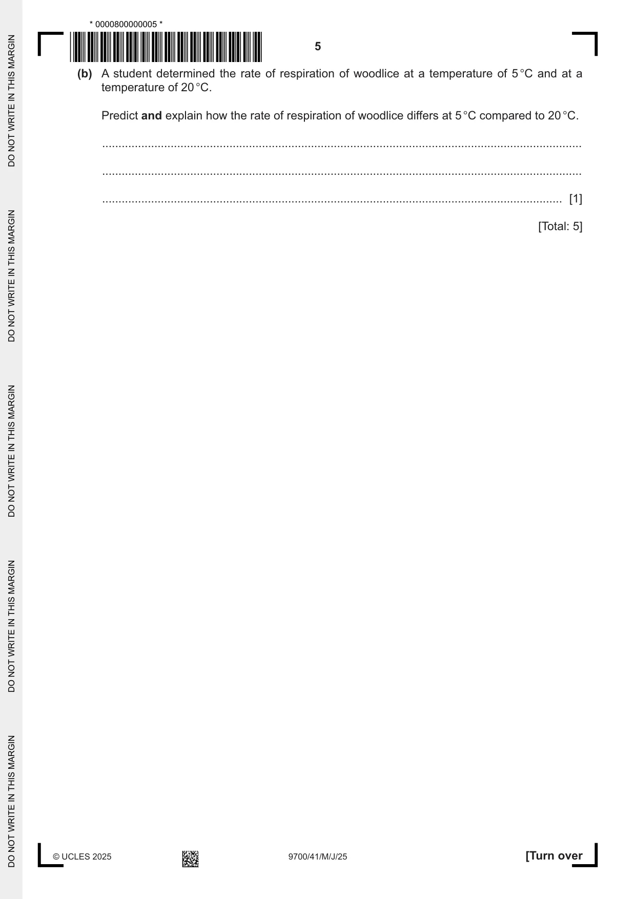 Cambridge A Level Biology 9700 2025 May/June Paper 4 · Variant 1 question paper, page 5 of 24