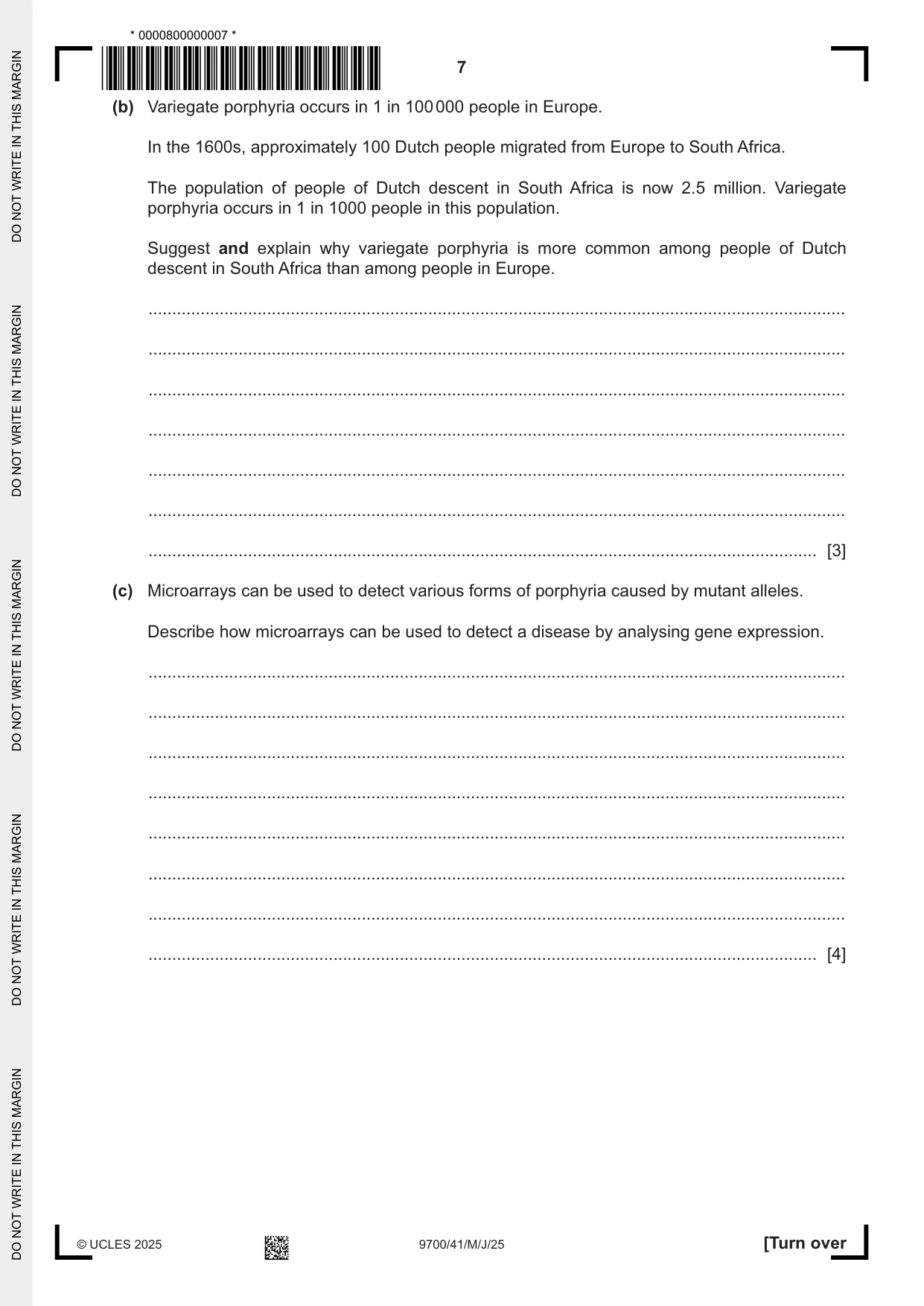 Cambridge A Level Biology 9700 2025 May/June Paper 4 · Variant 1 question paper, page 7 of 24