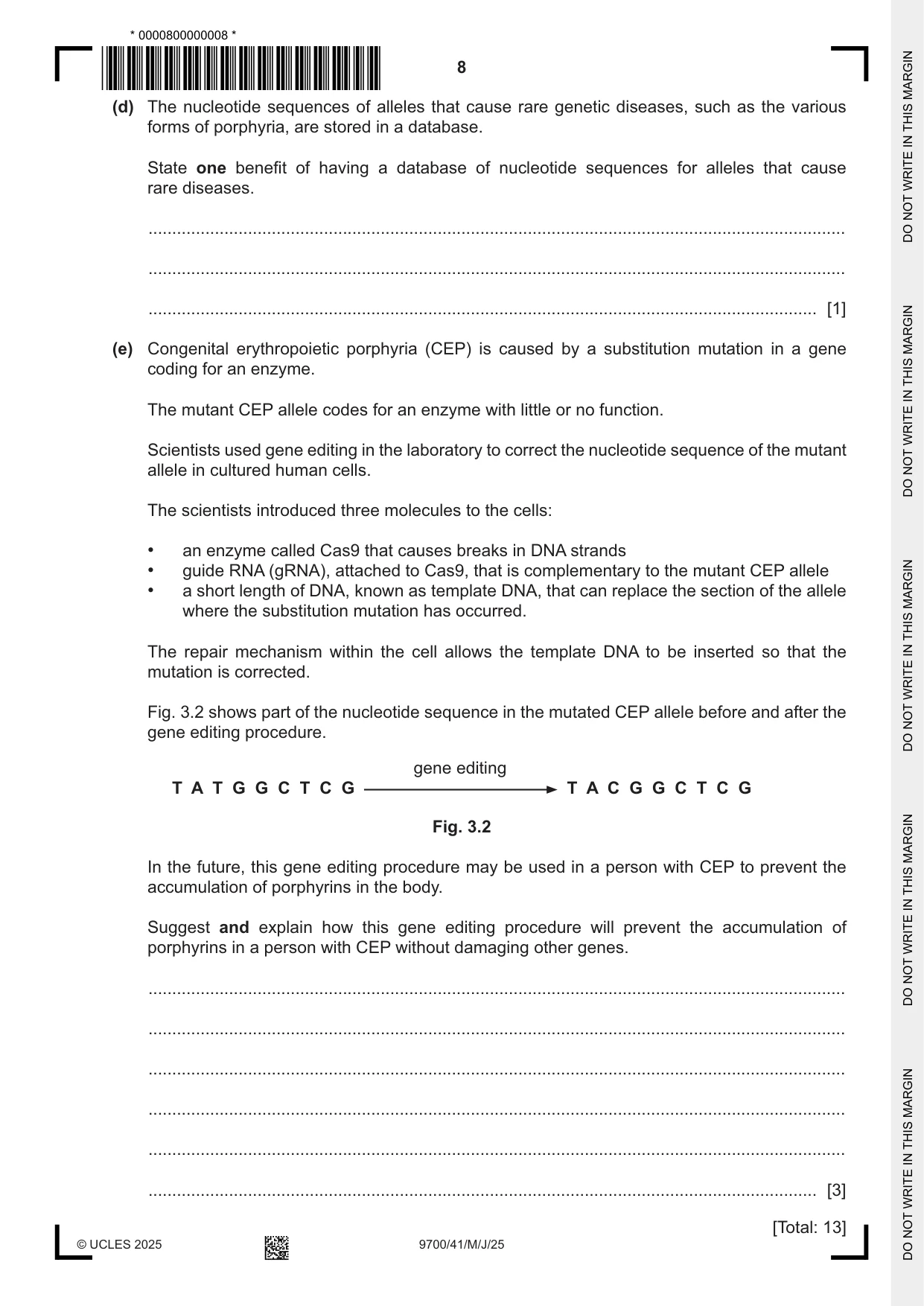 Cambridge A Level Biology 9700 2025 May/June Paper 4 · Variant 1 question paper, page 8 of 24