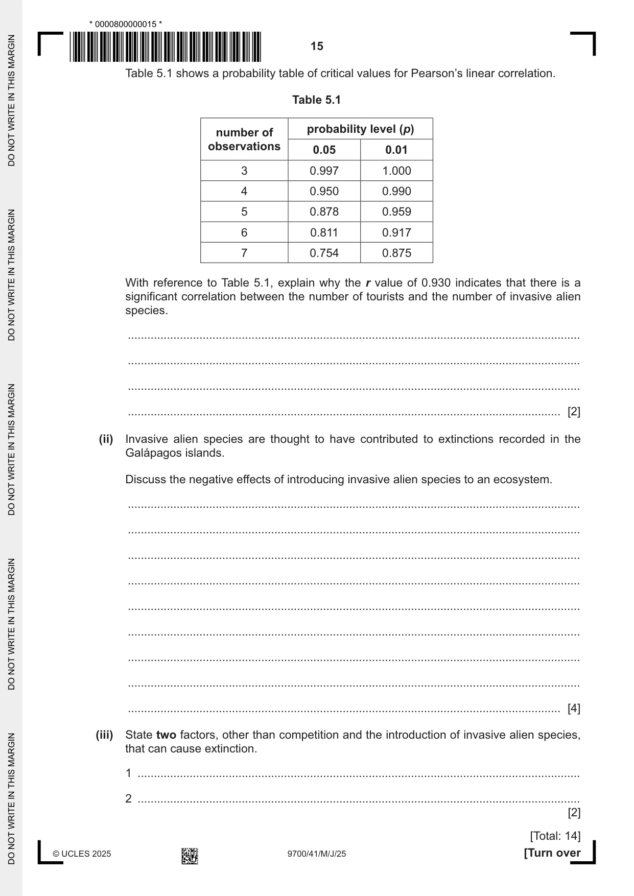 Cambridge A Level Biology 9700 2025 May/June Paper 4 · Variant 1 question paper, page 15 of 24