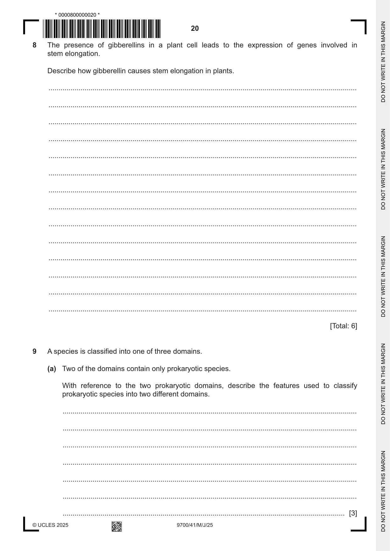 Cambridge A Level Biology 9700 2025 May/June Paper 4 · Variant 1 question paper, page 20 of 24