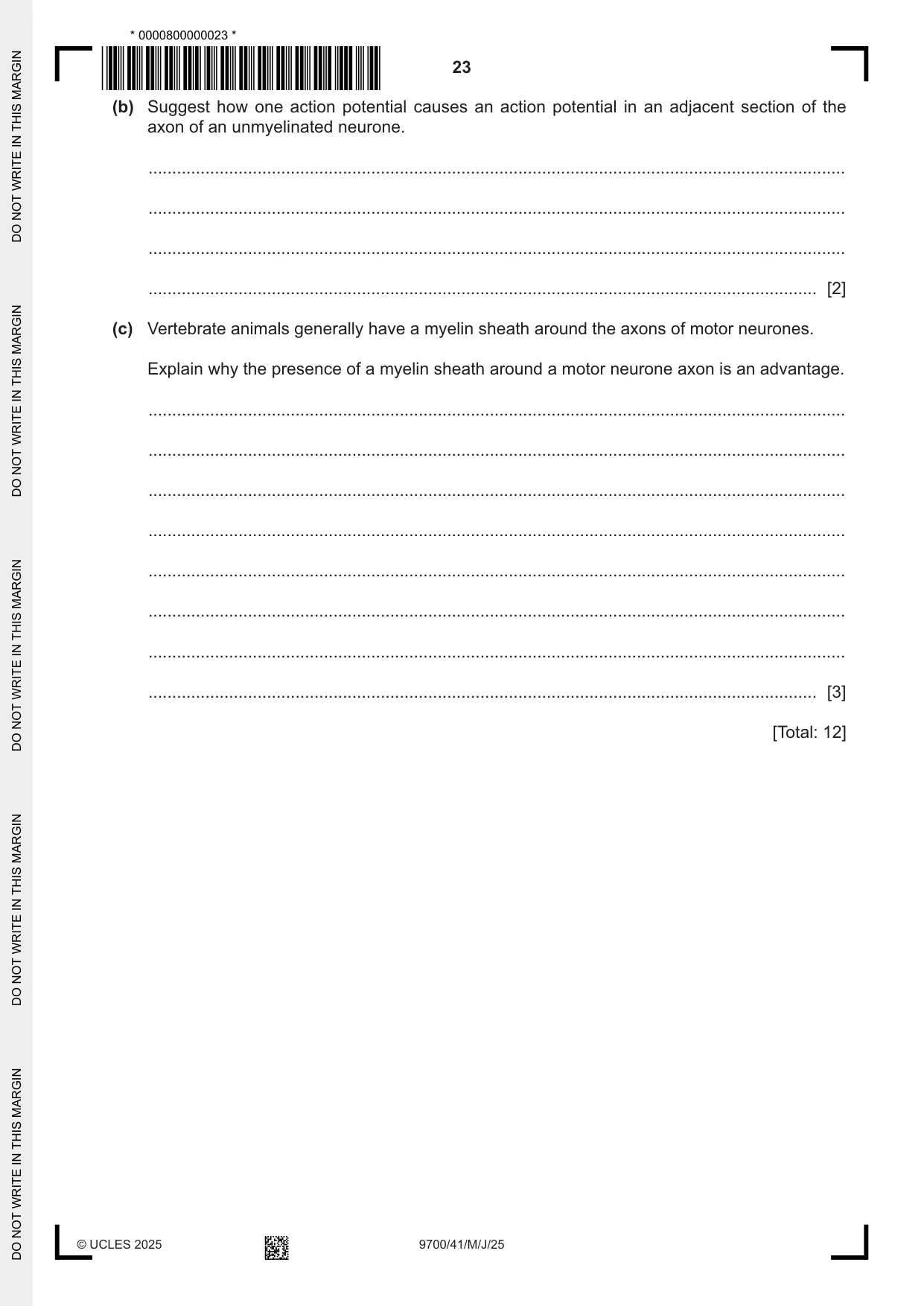 Cambridge A Level Biology 9700 2025 May/June Paper 4 · Variant 1 question paper, page 23 of 24