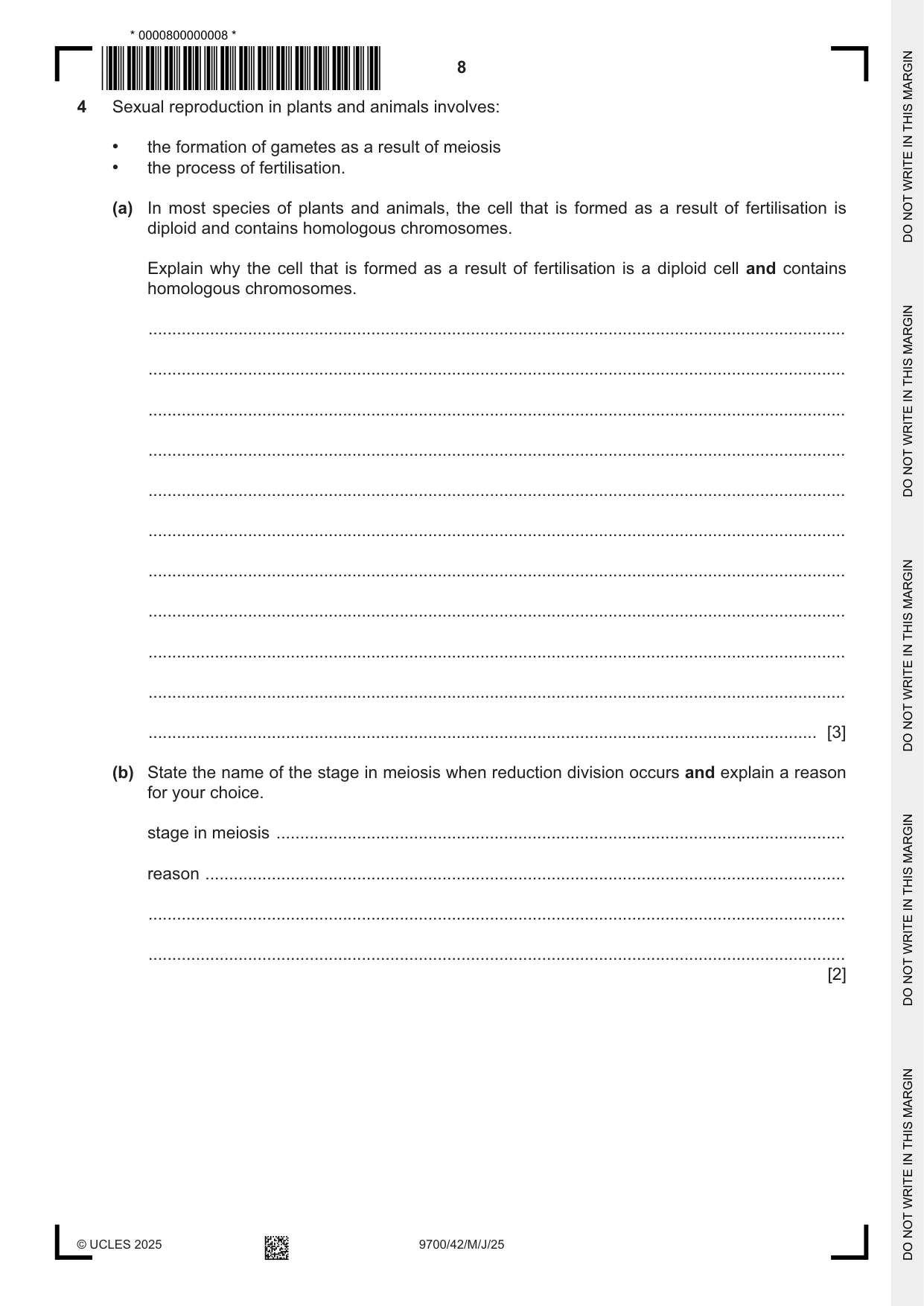 Cambridge A Level Biology 9700 2025 May/June Paper 4 · Variant 2 question paper, page 8 of 24